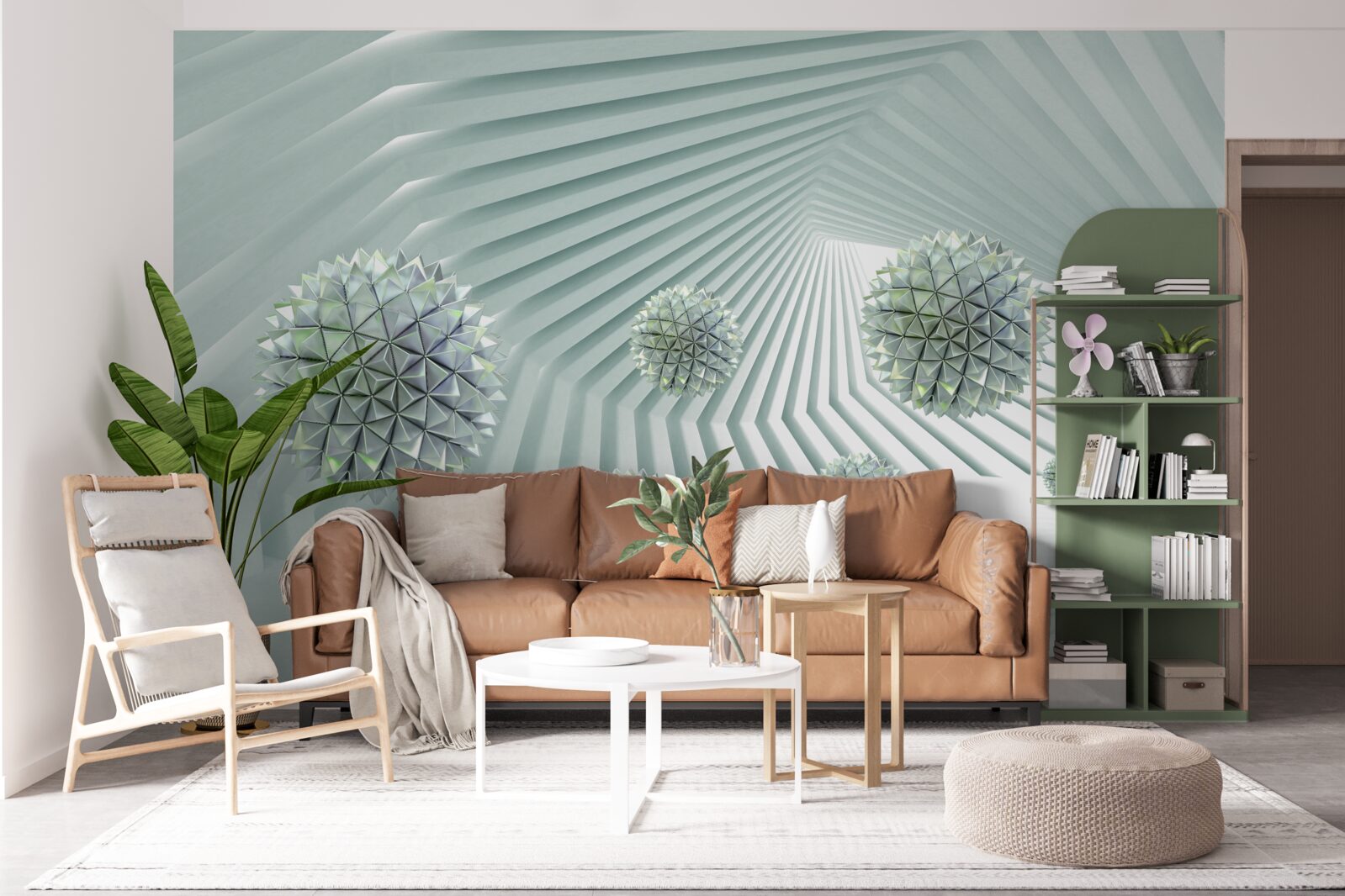 Fototapet tunel cu model geometric și bile zburătoare