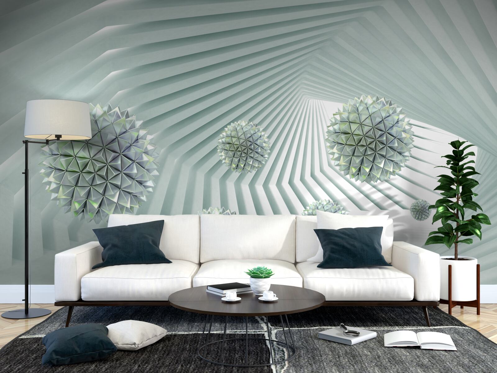 Fototapet tunel cu model geometric și bile zburătoare