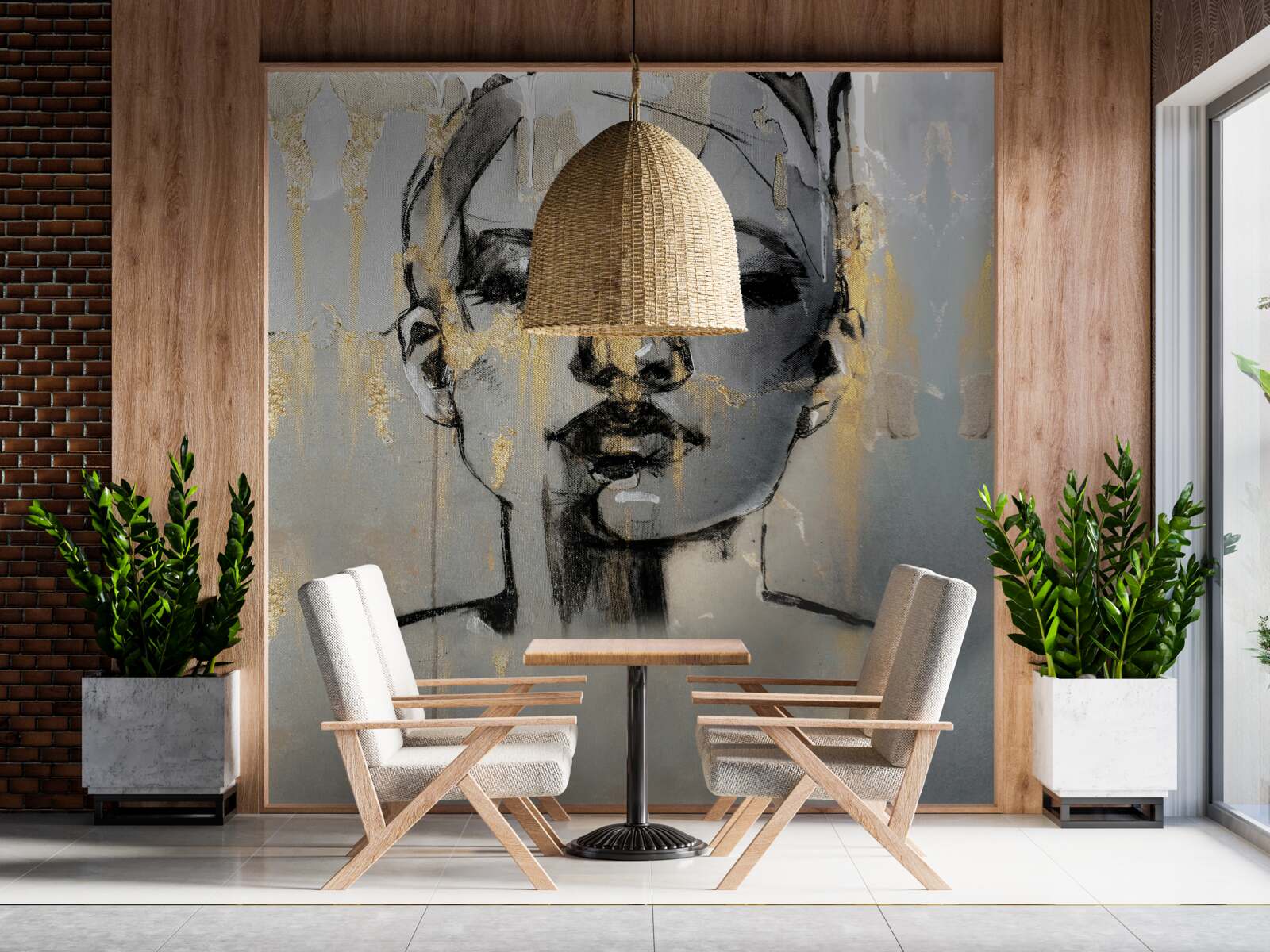 Fototapet fata desenează o abstracție cu vopsea neagră