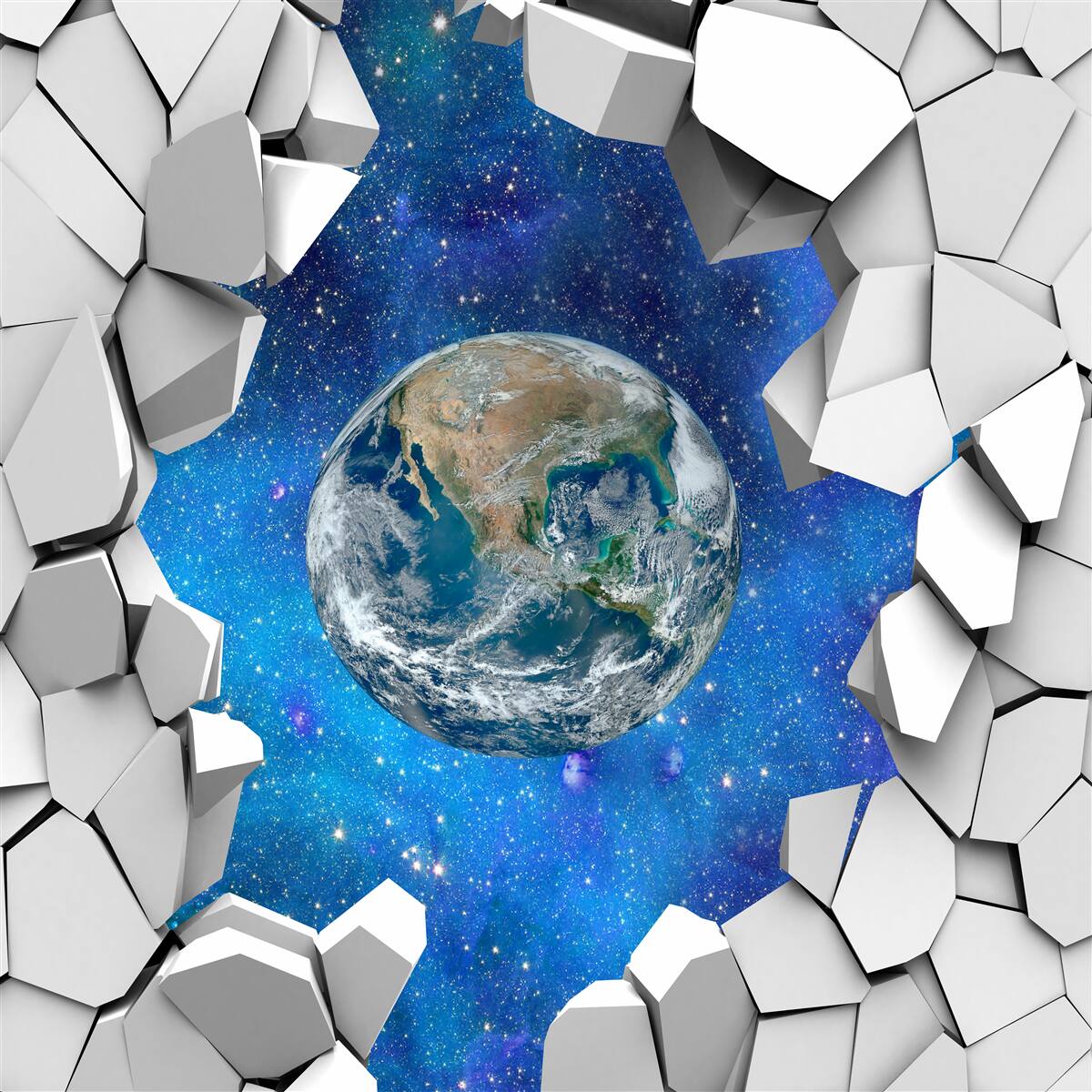 Fototapet perete de piatră și planeta Pământ