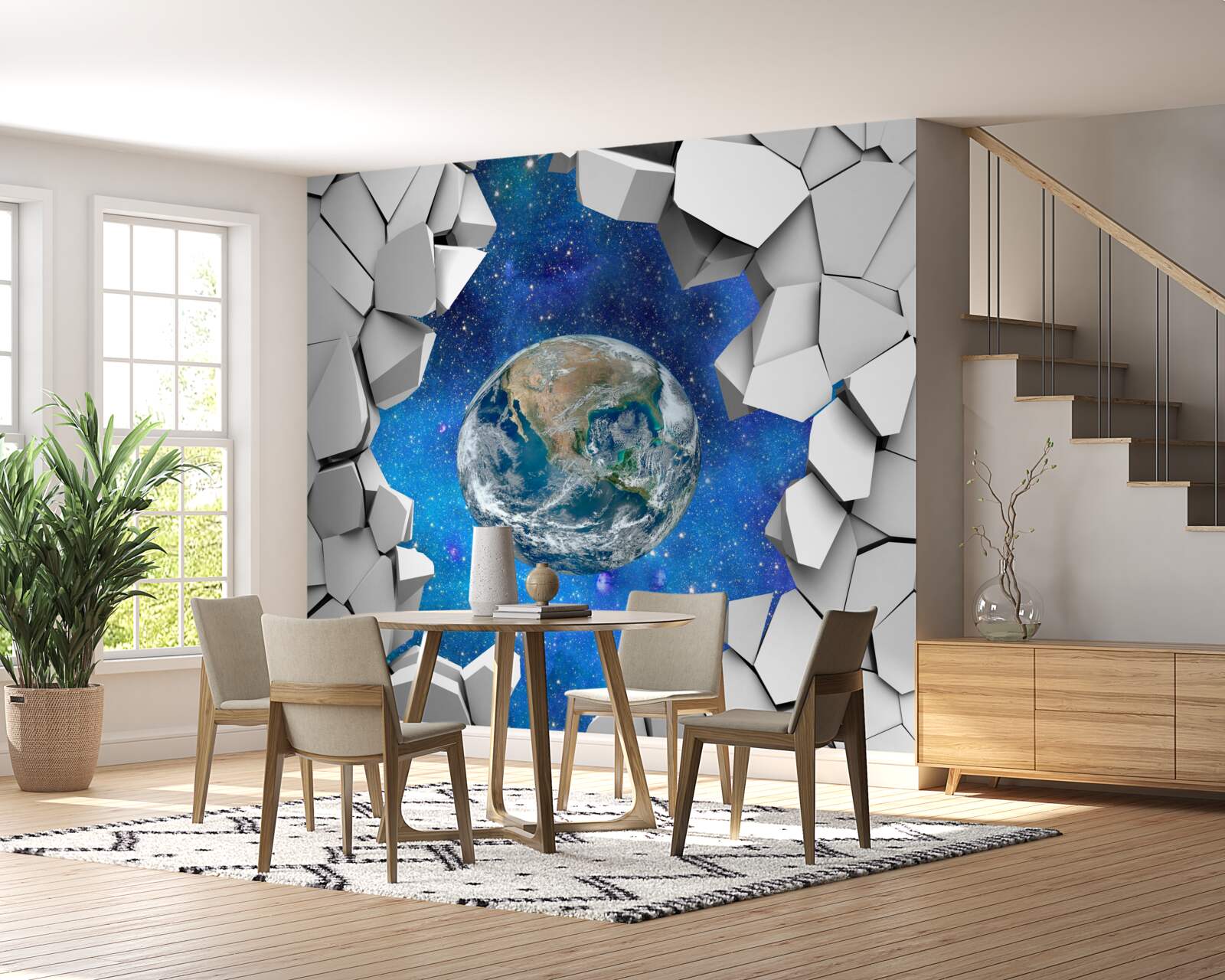 Fototapet perete de piatră și planeta Pământ