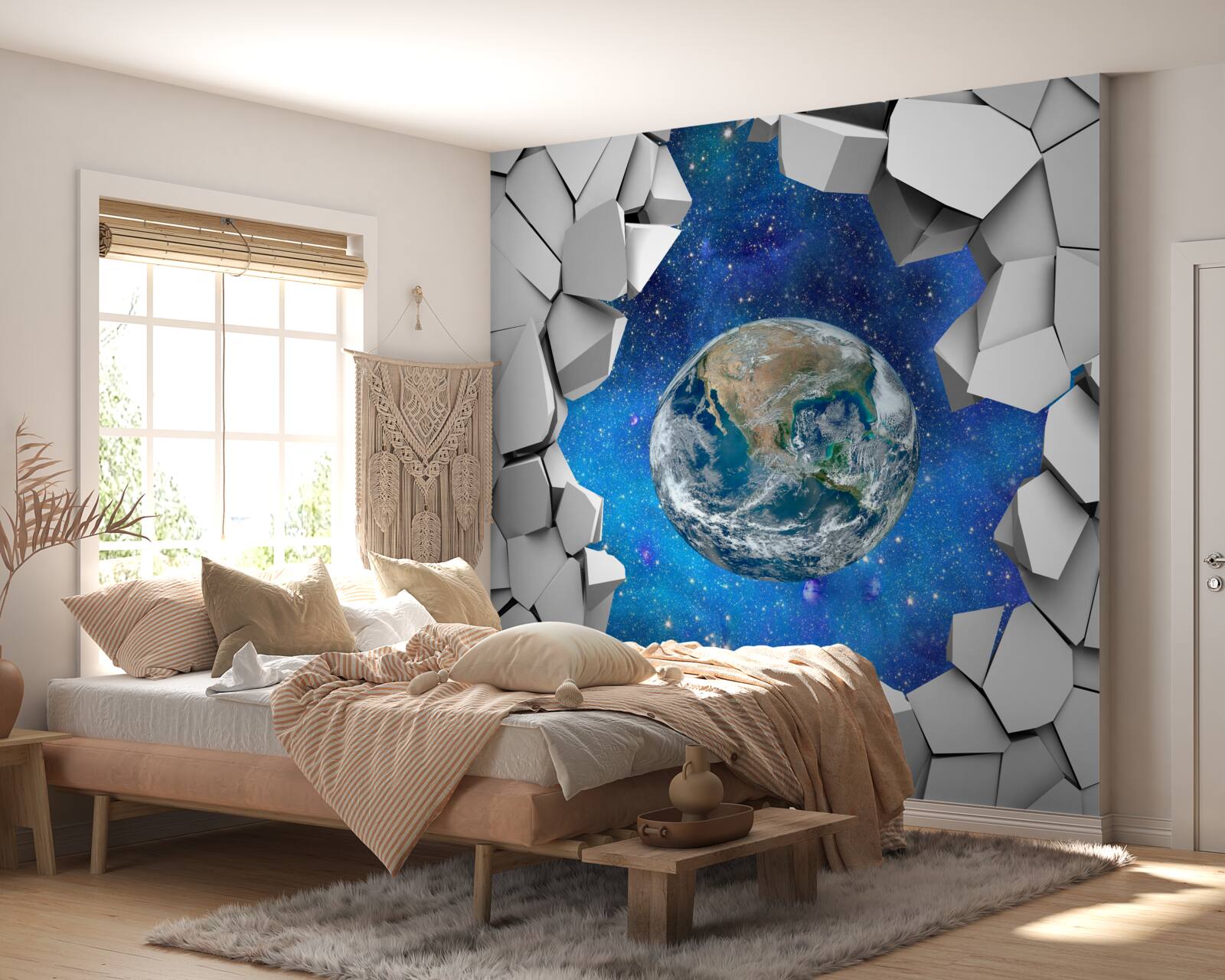 Fototapet perete de piatră și planeta Pământ