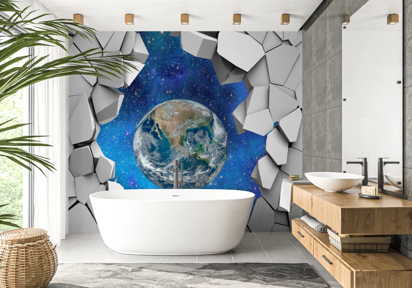 Fototapet perete de piatră și planeta Pământ