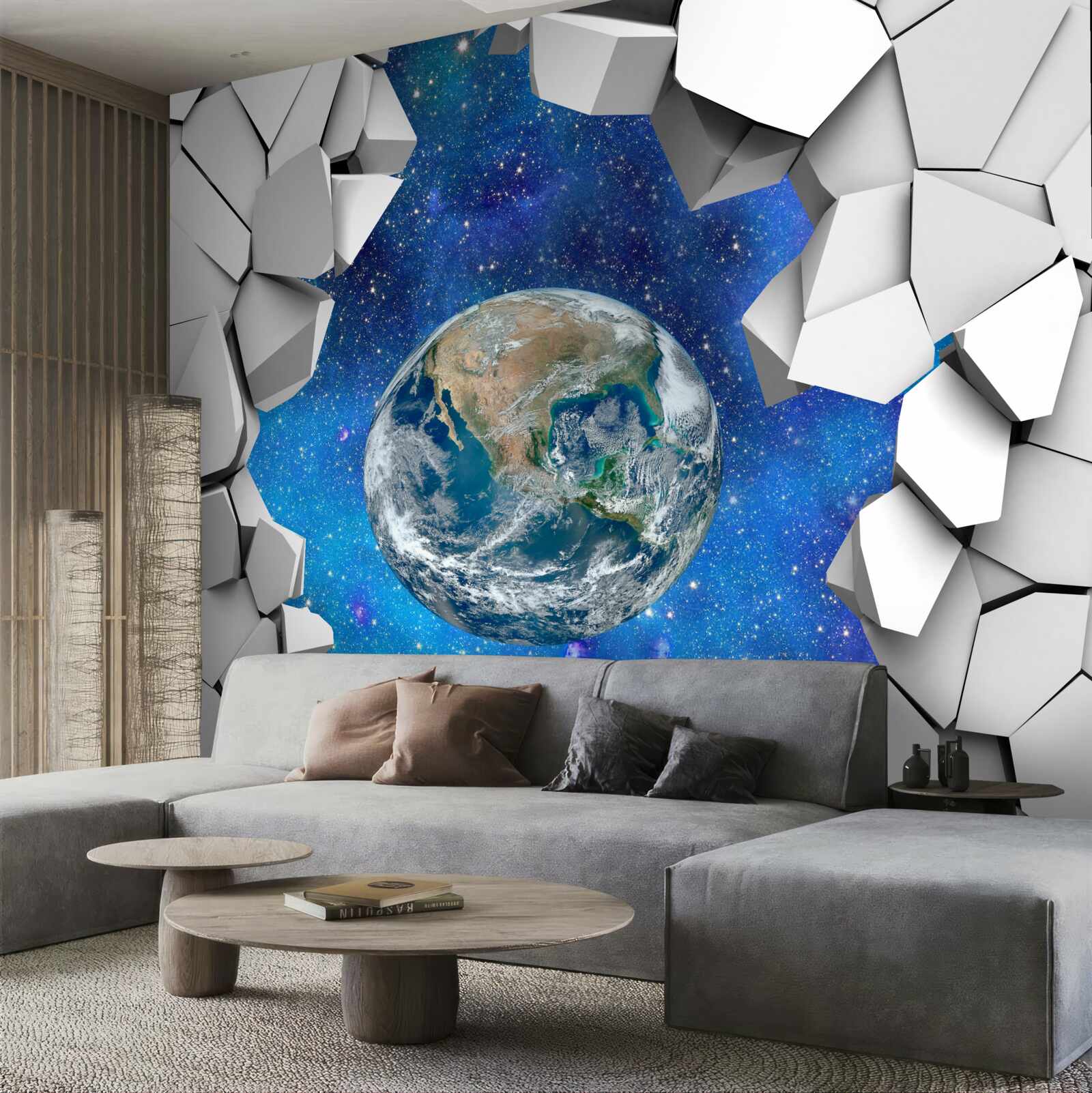 Fototapet perete de piatră și planeta Pământ