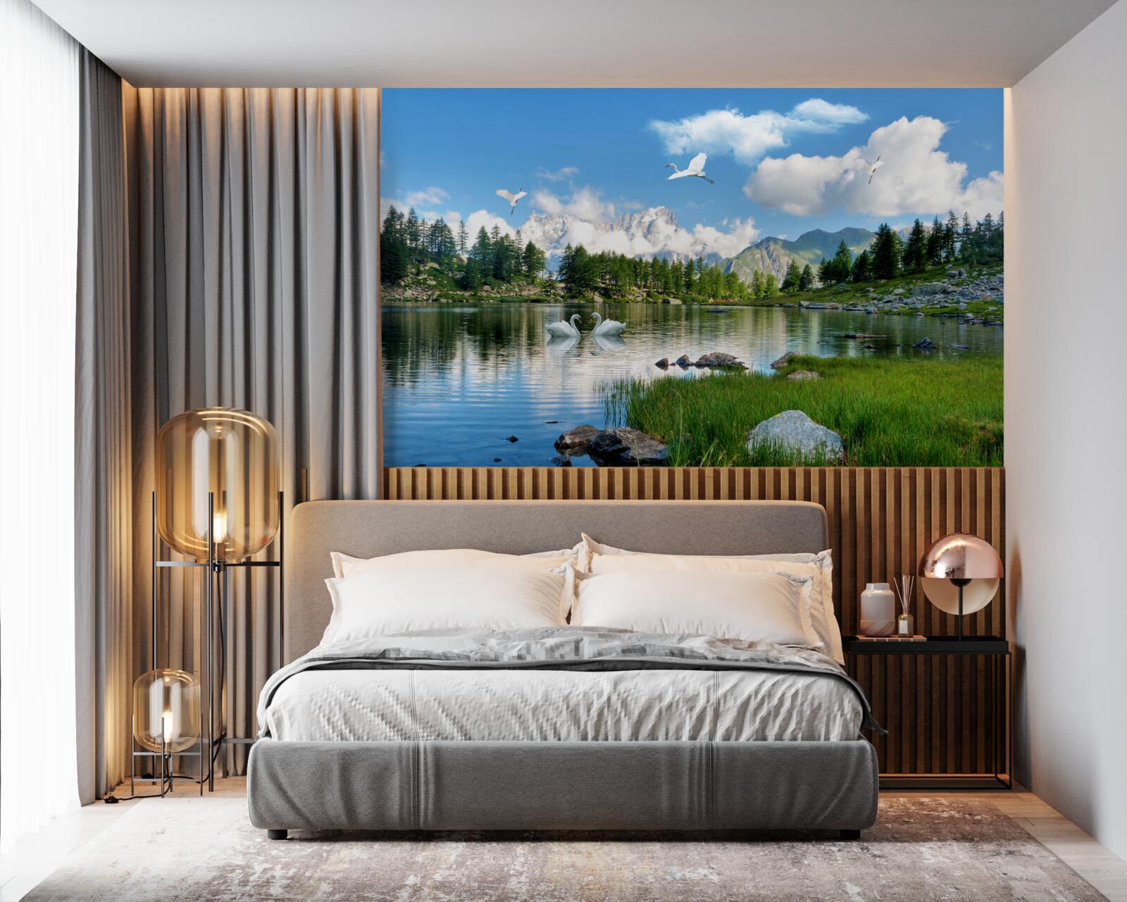 Fototapet zi de vară lacuri calme în munți