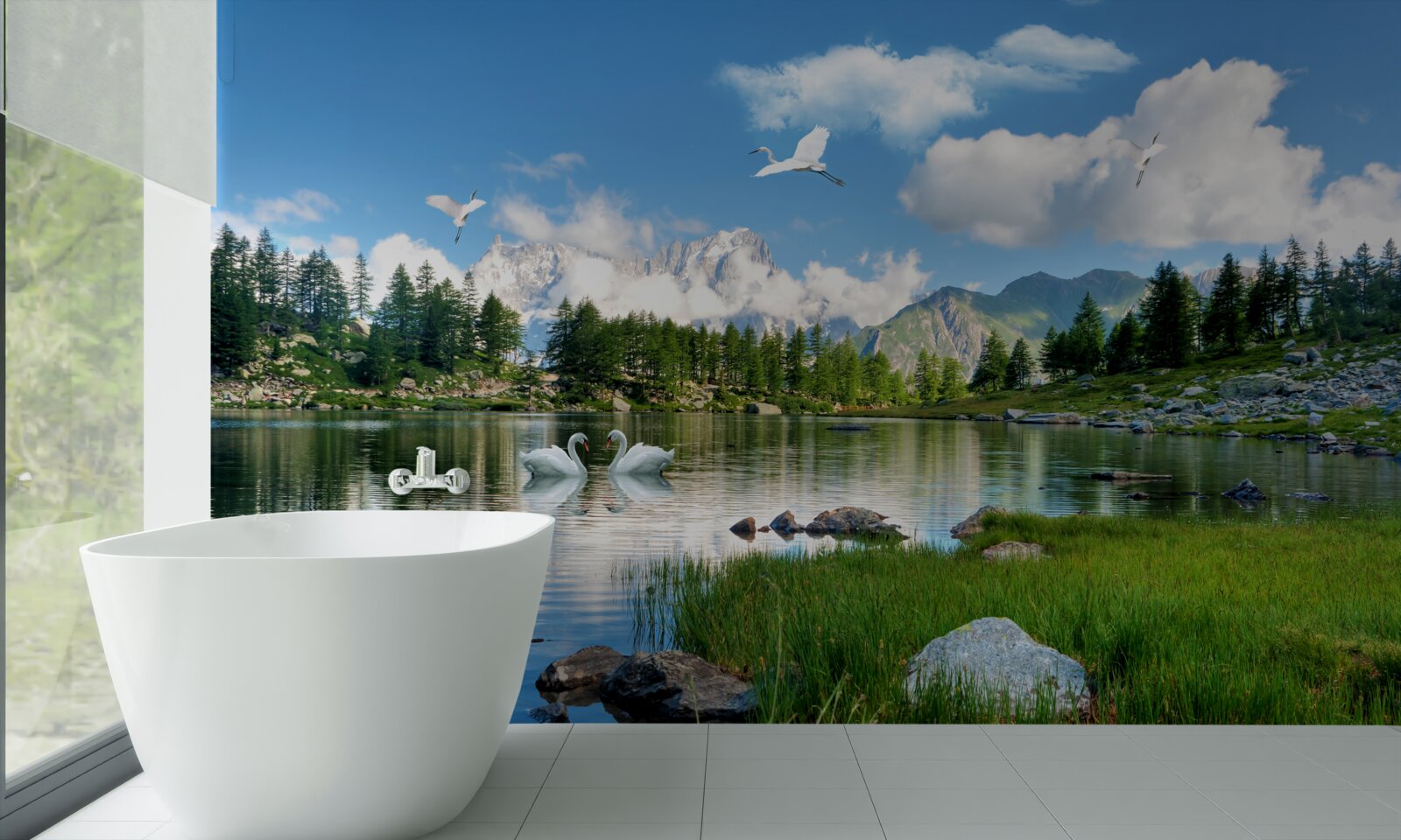 Fototapet zi de vară lacuri calme în munți