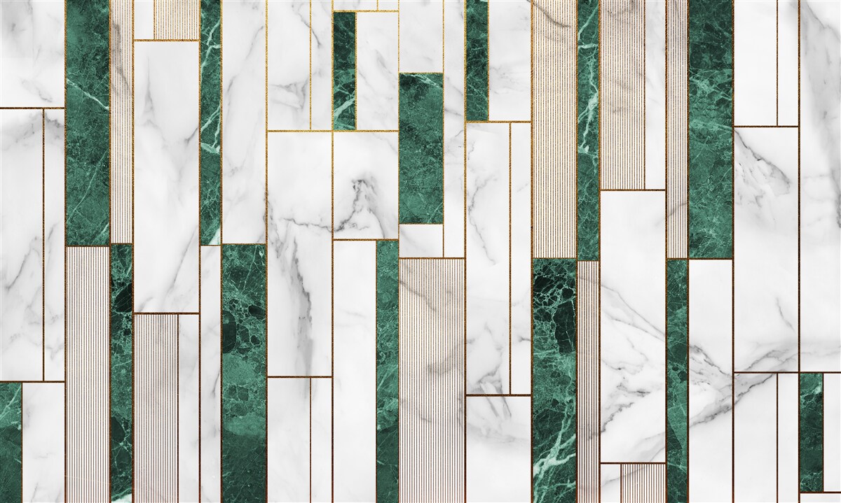 Fototapet dale albe și verzi în orientare verticală cu accente aurii