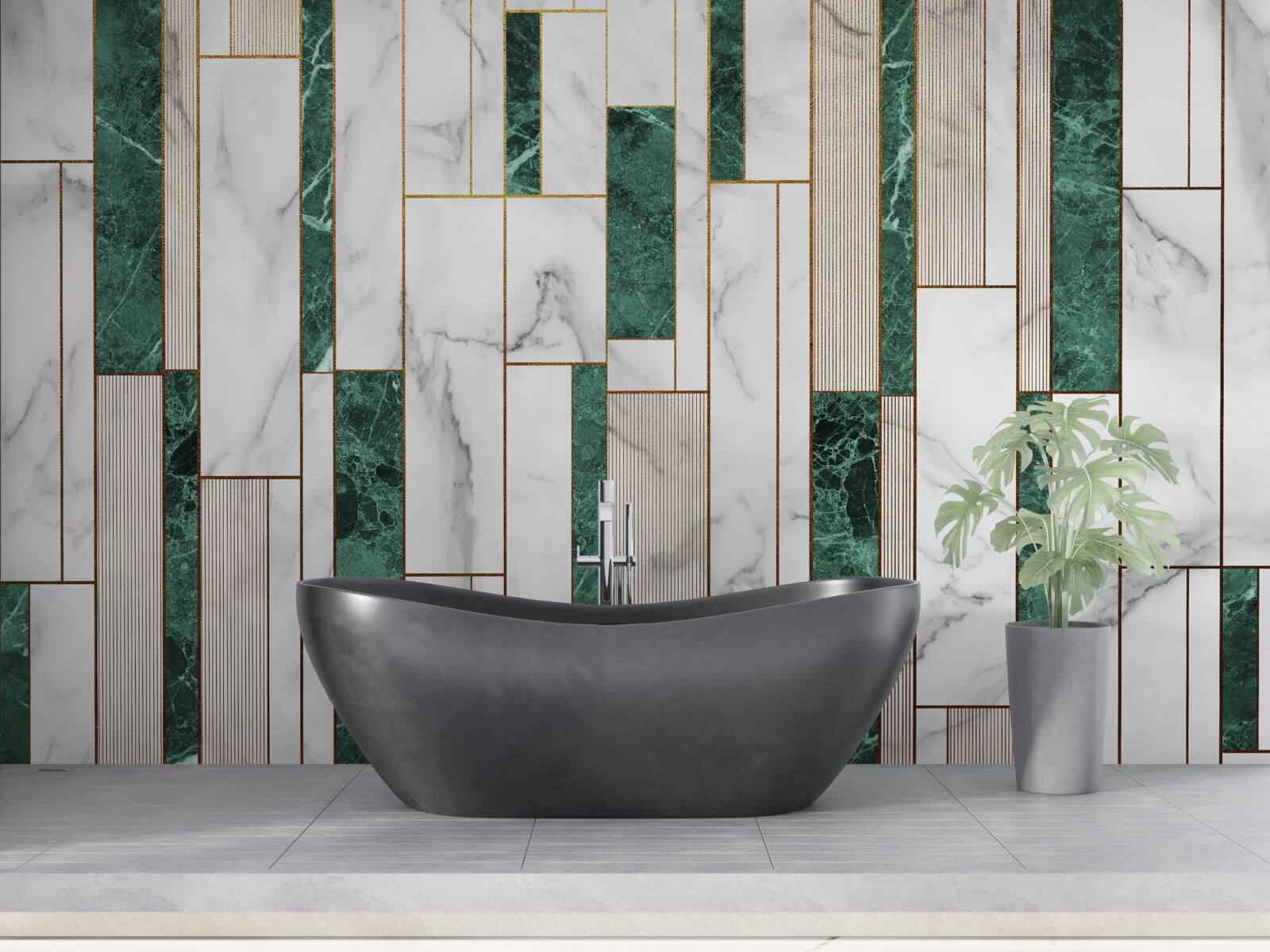 Fototapet dale albe și verzi în orientare verticală cu accente aurii