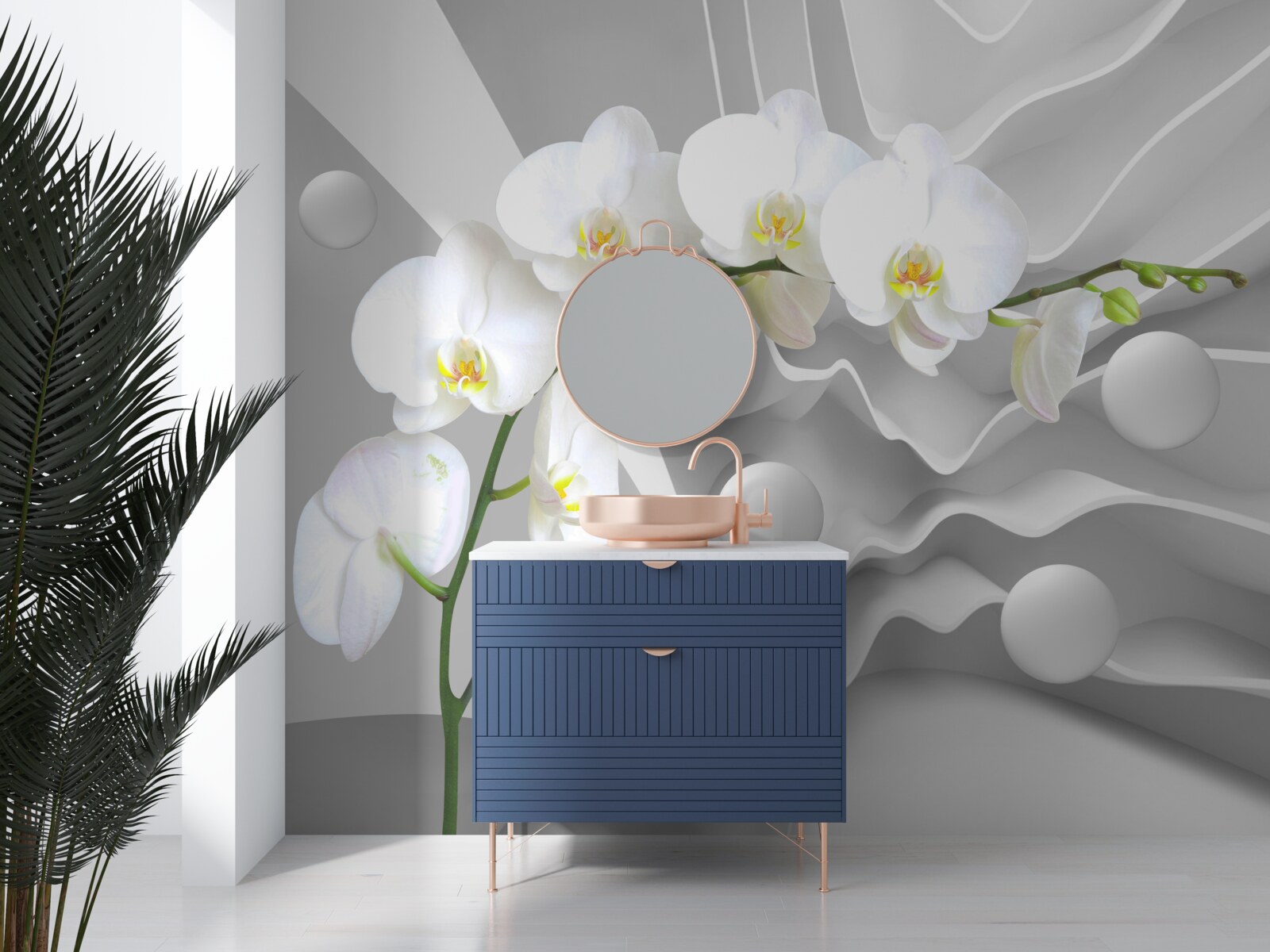 Fototapet abstractizare a unei orhidee albe grațioase