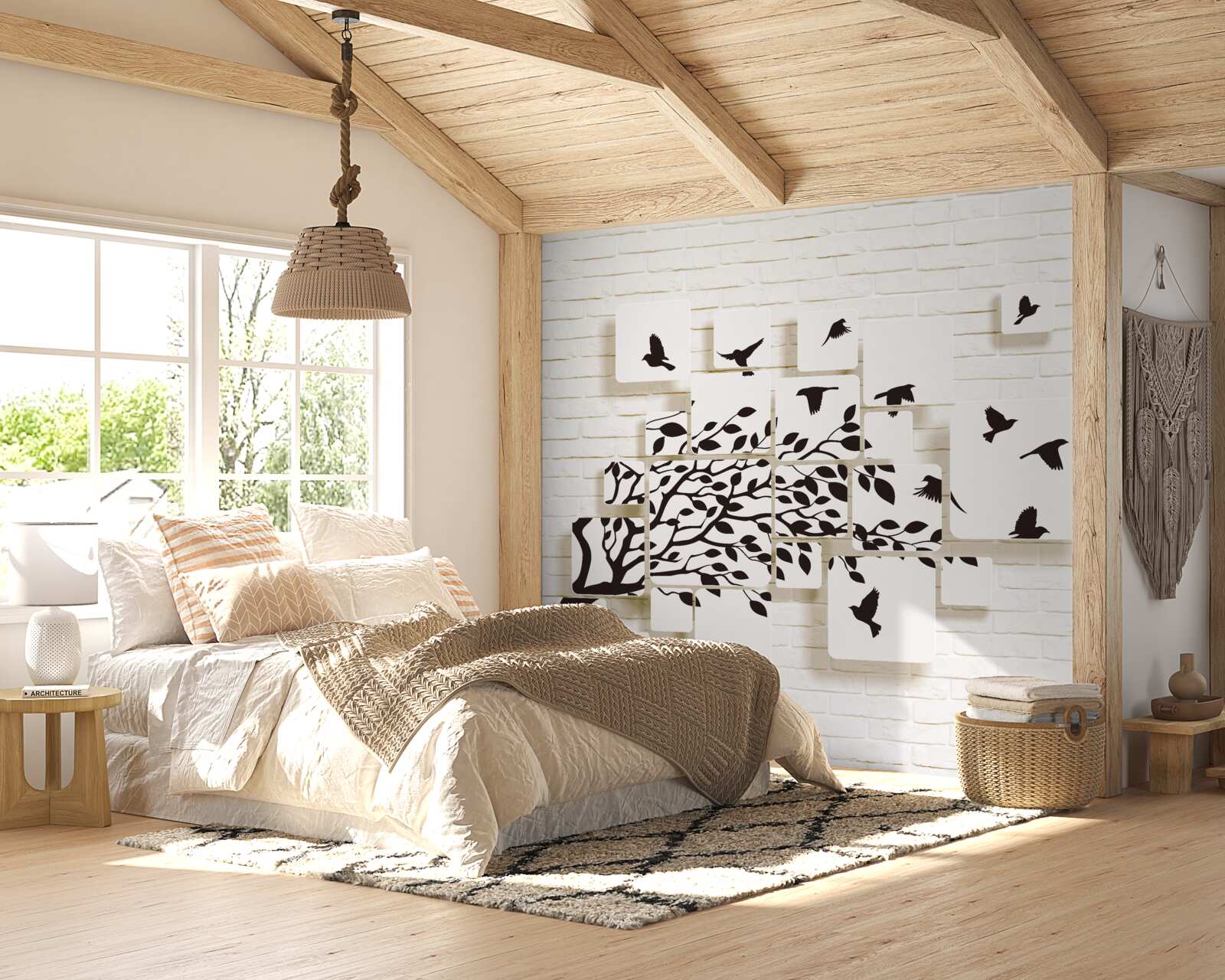 Fototapet păsările părăsesc copacul sub o rafală de vânt