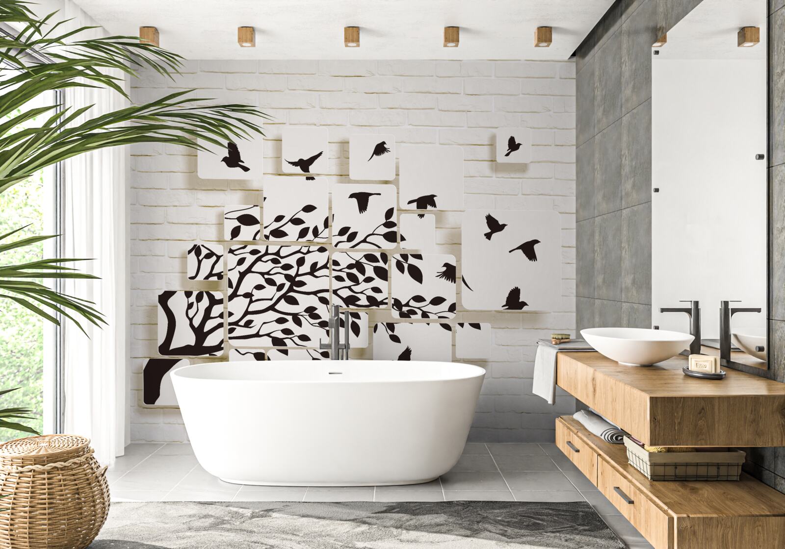 Fototapet păsările părăsesc copacul sub o rafală de vânt