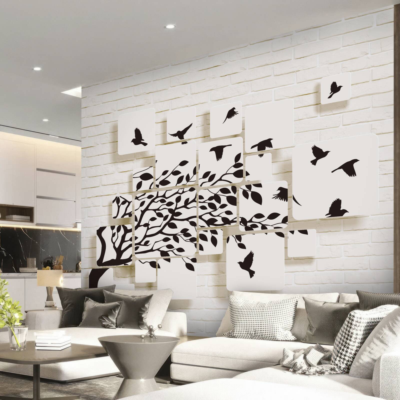 Fototapet păsările părăsesc copacul sub o rafală de vânt