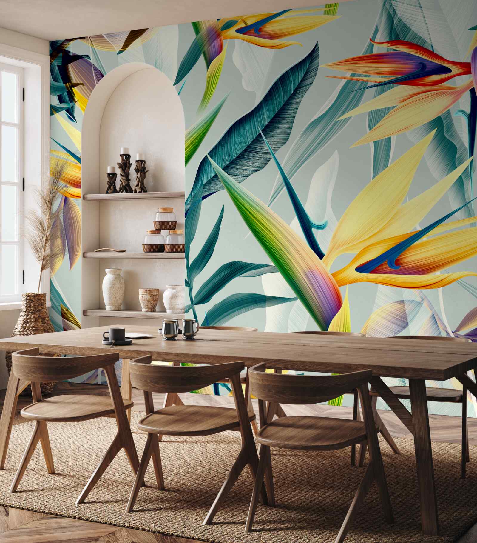 Fototapet frunze în culori diferite într-o pădure tropicală