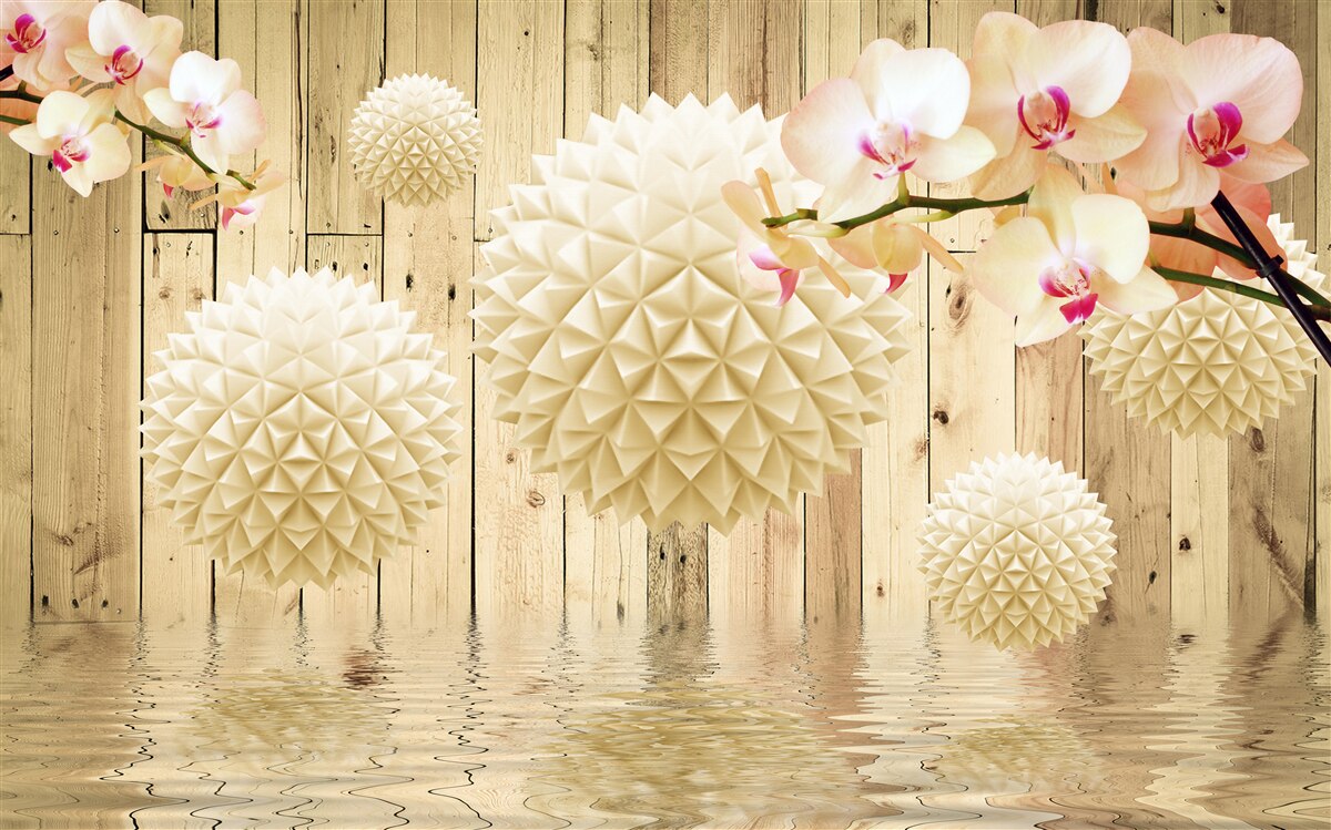 Fototapet forme circulare plutitoare cu ramuri de orhidee