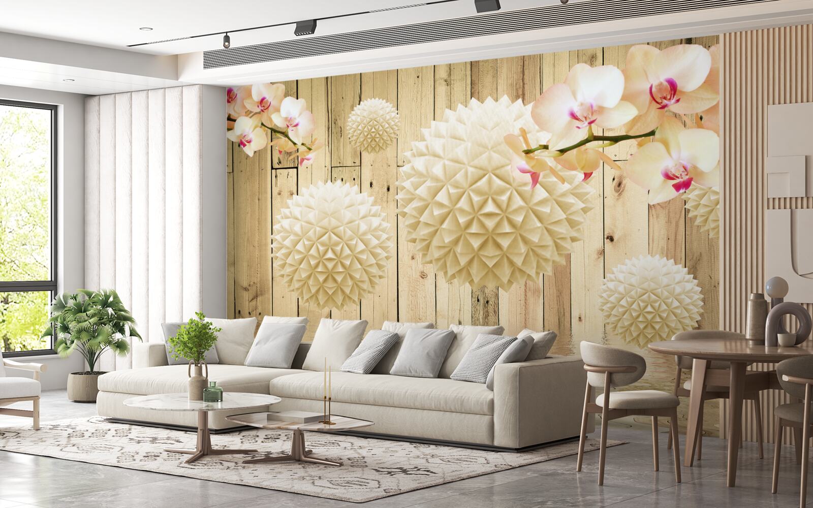 Fototapet forme circulare plutitoare cu ramuri de orhidee