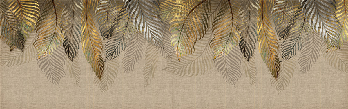 Fototapet frunze de ferigă de aur pe un fundal maro