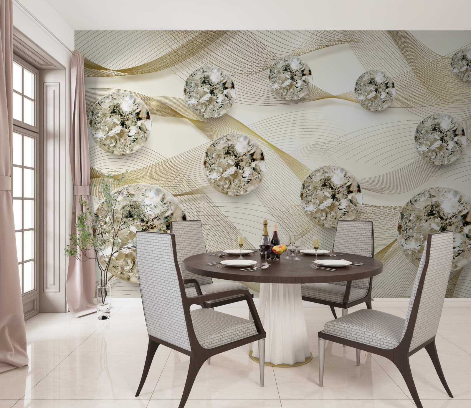 Fototapet articole delicate din mătase decorate cu diamante