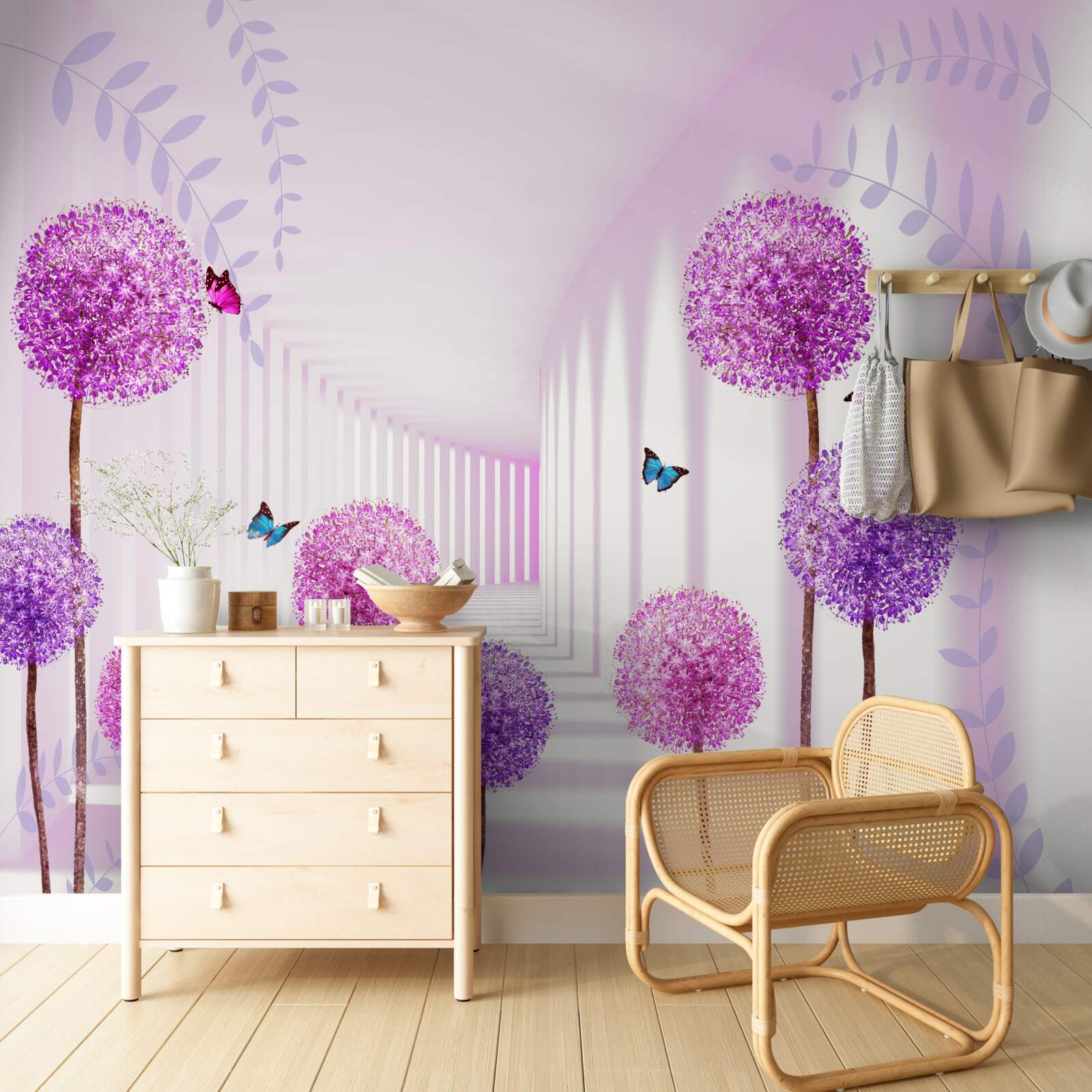 Fototapet millipedes purpurii în tunelul care se retrage