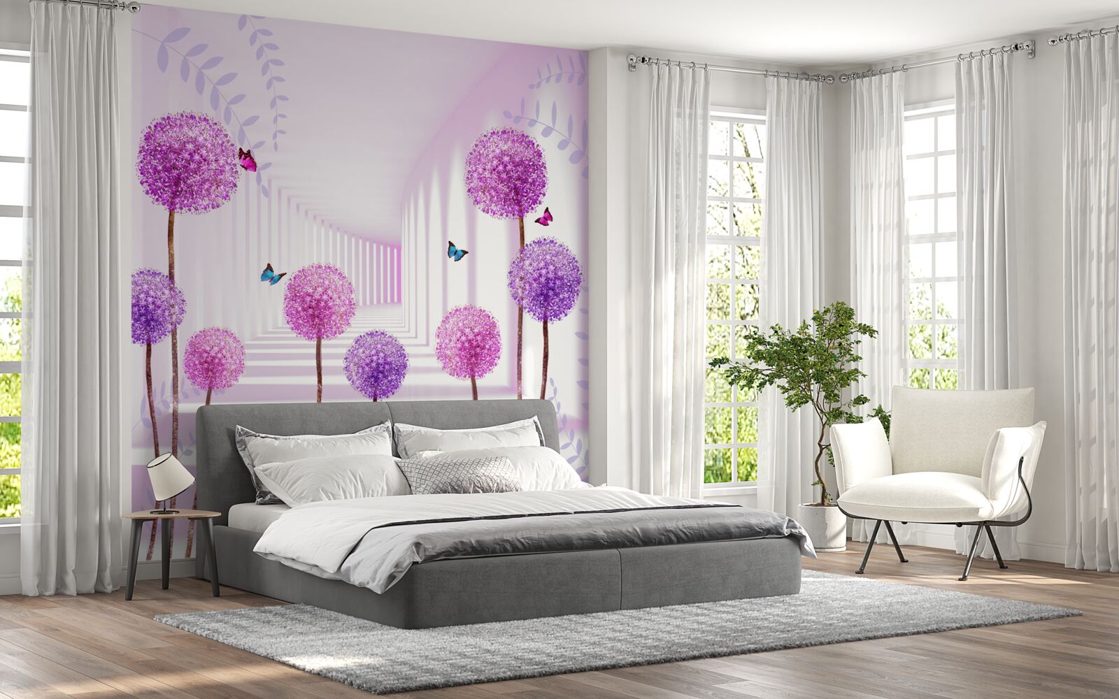 Fototapet millipedes purpurii în tunelul care se retrage