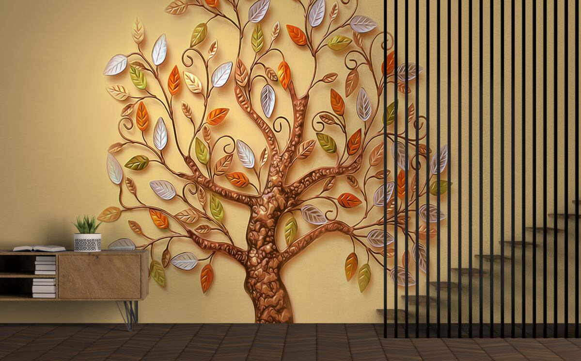 Fototapet lemn de metal pe un fundal maro