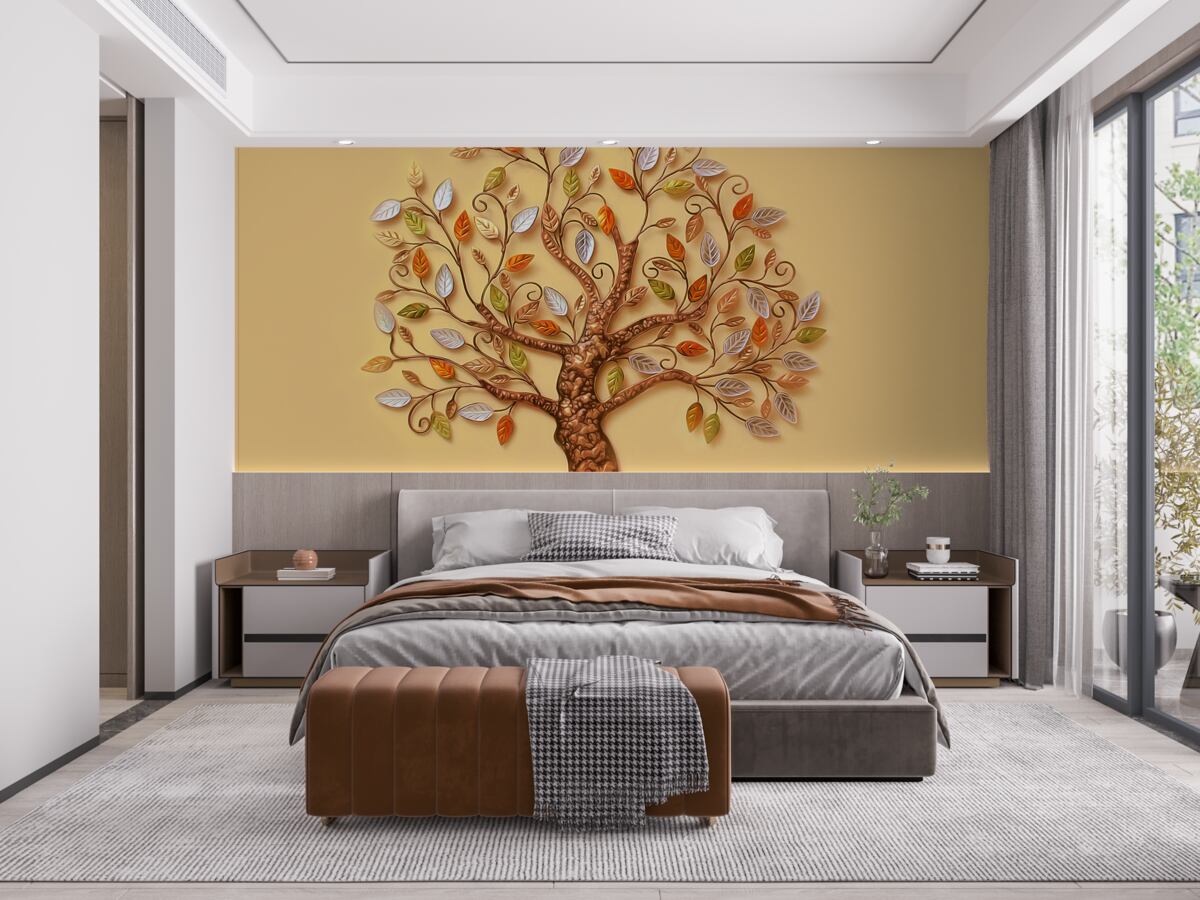 Fototapet lemn de metal pe un fundal maro