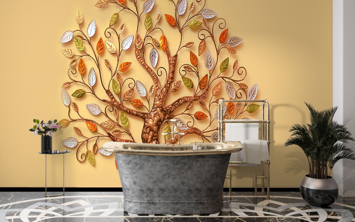 Fototapet lemn de metal pe un fundal maro