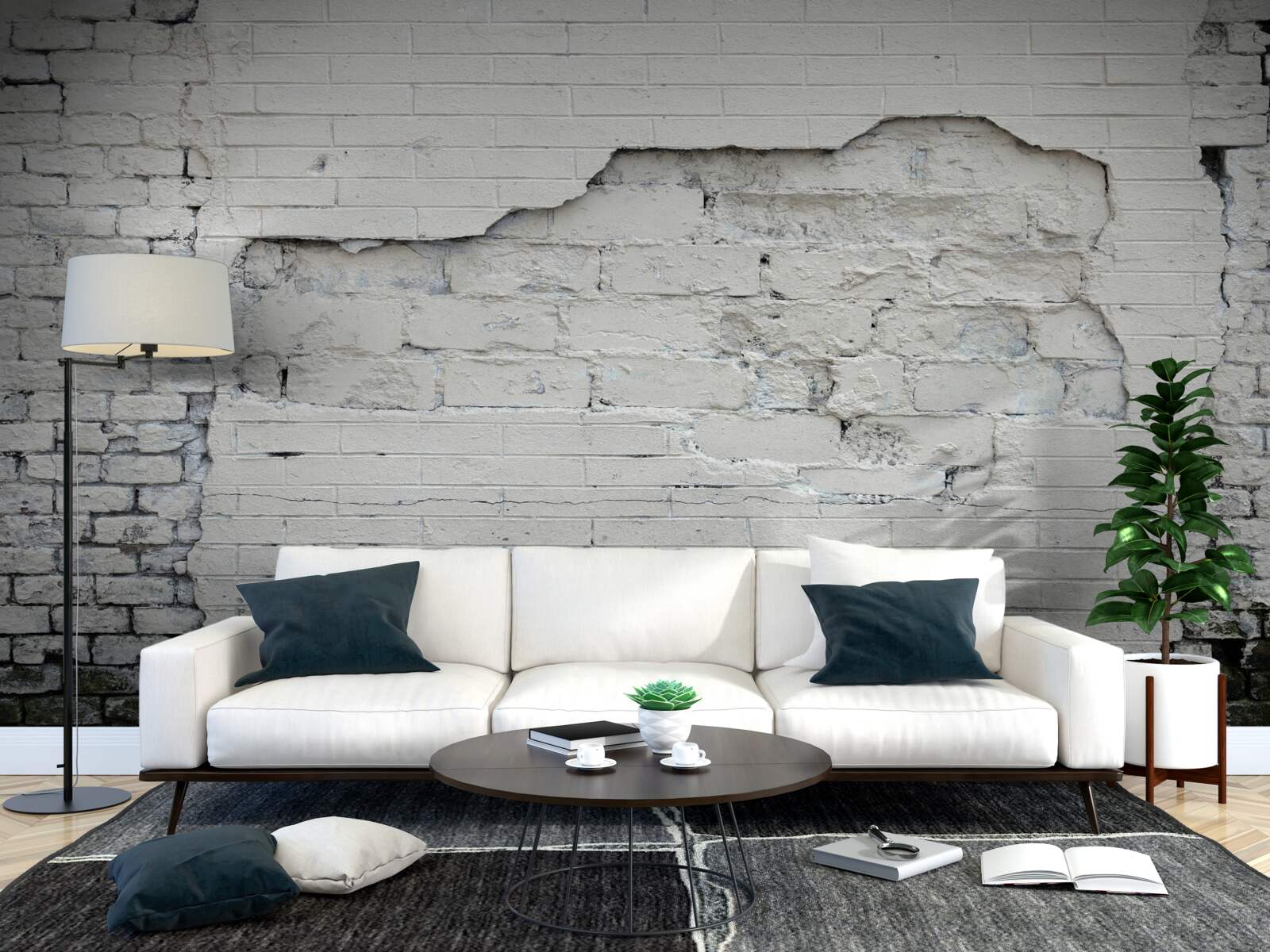 Fototapet piatră gri și zid de cărămidă