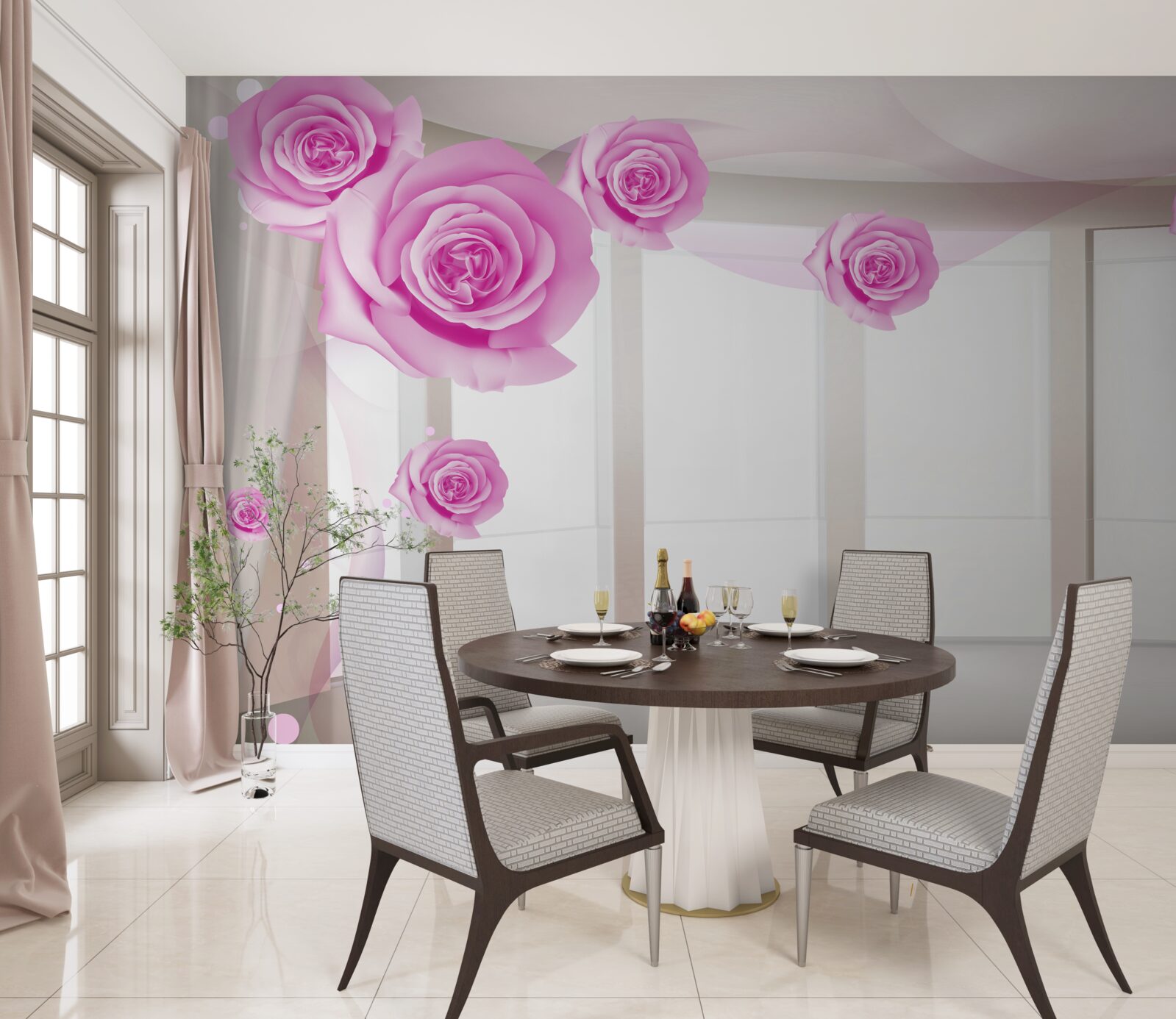 Fototapet trandafiri roz au înflorit pe balconul spațios