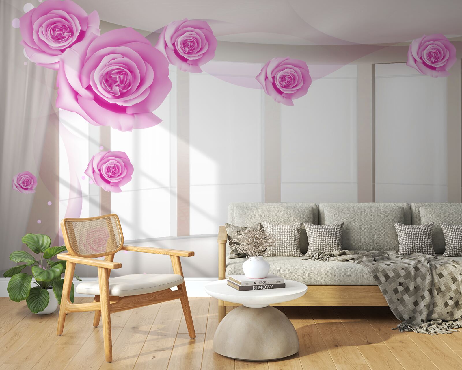 Fototapet trandafiri roz au înflorit pe balconul spațios