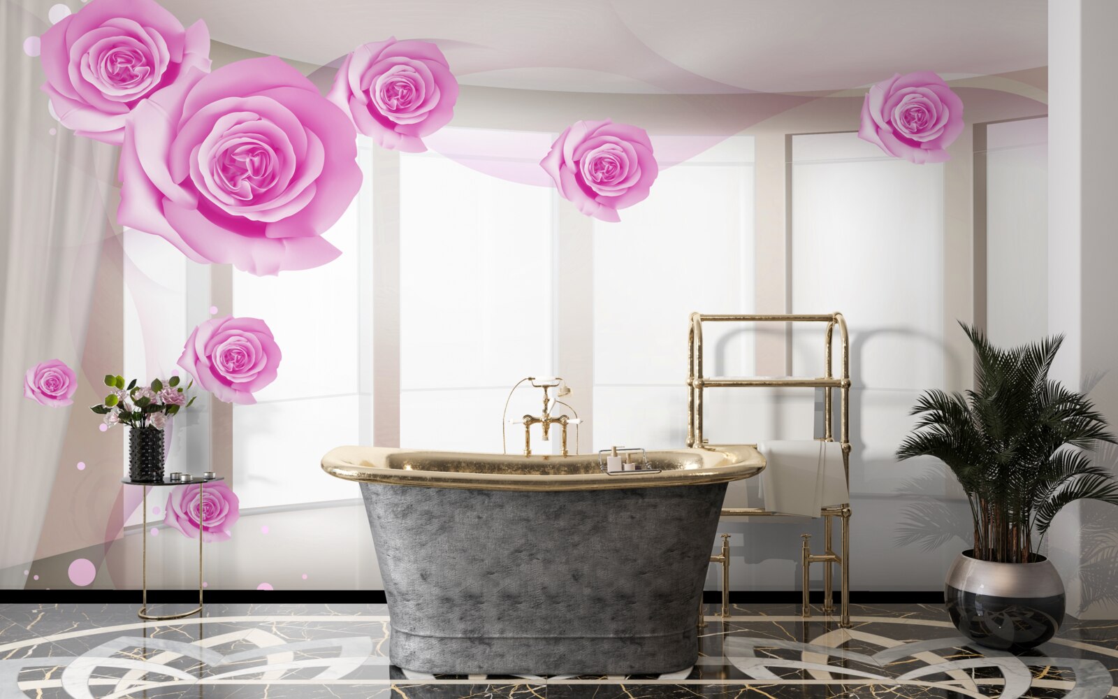 Fototapet trandafiri roz au înflorit pe balconul spațios