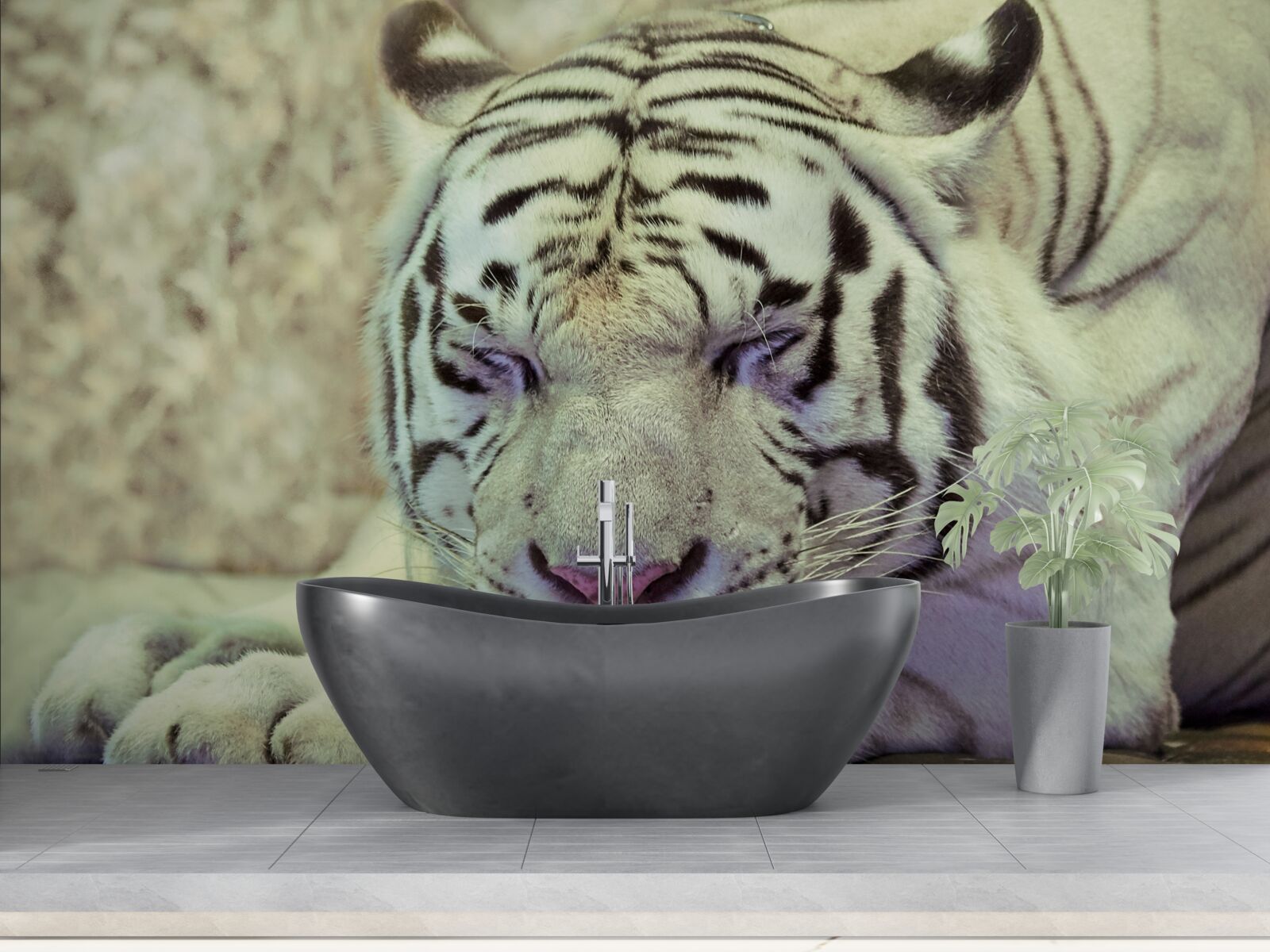 Fototapet tigru alb în stare de vis