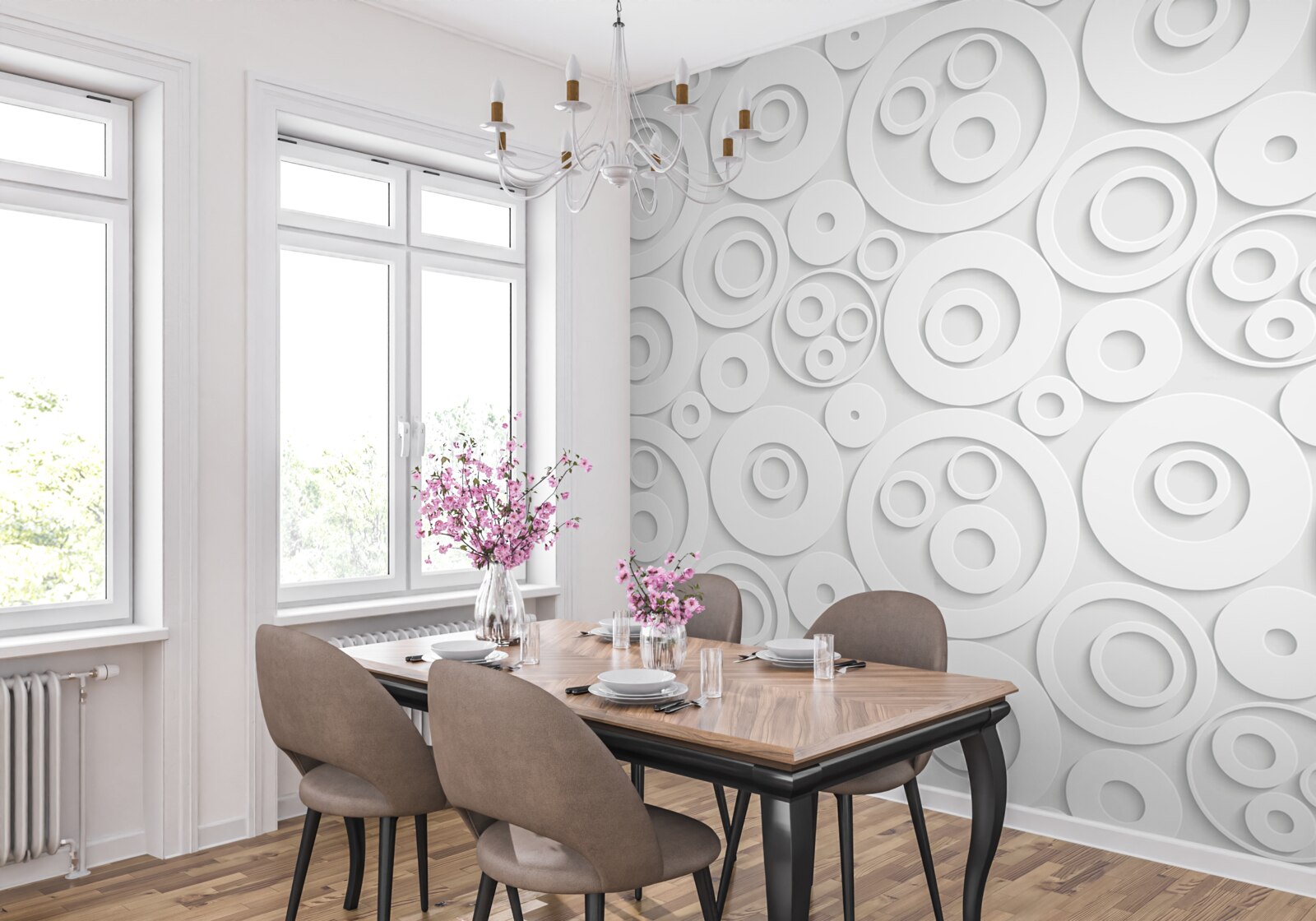 Fototapet cercuri albe pe un fundal deschis