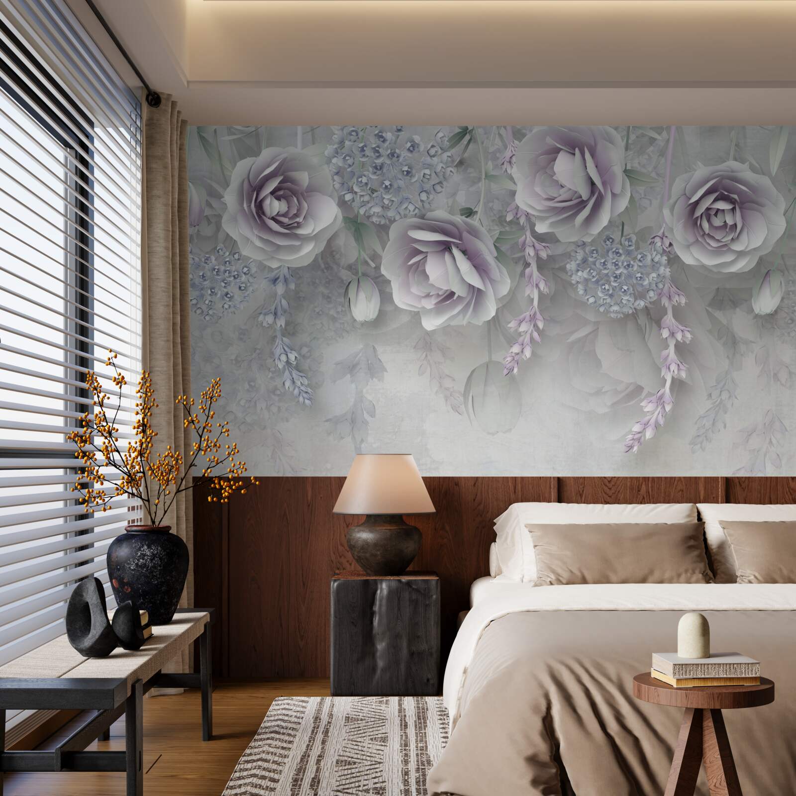 Fototapet trandafiri strălucitori pe un fundal gri