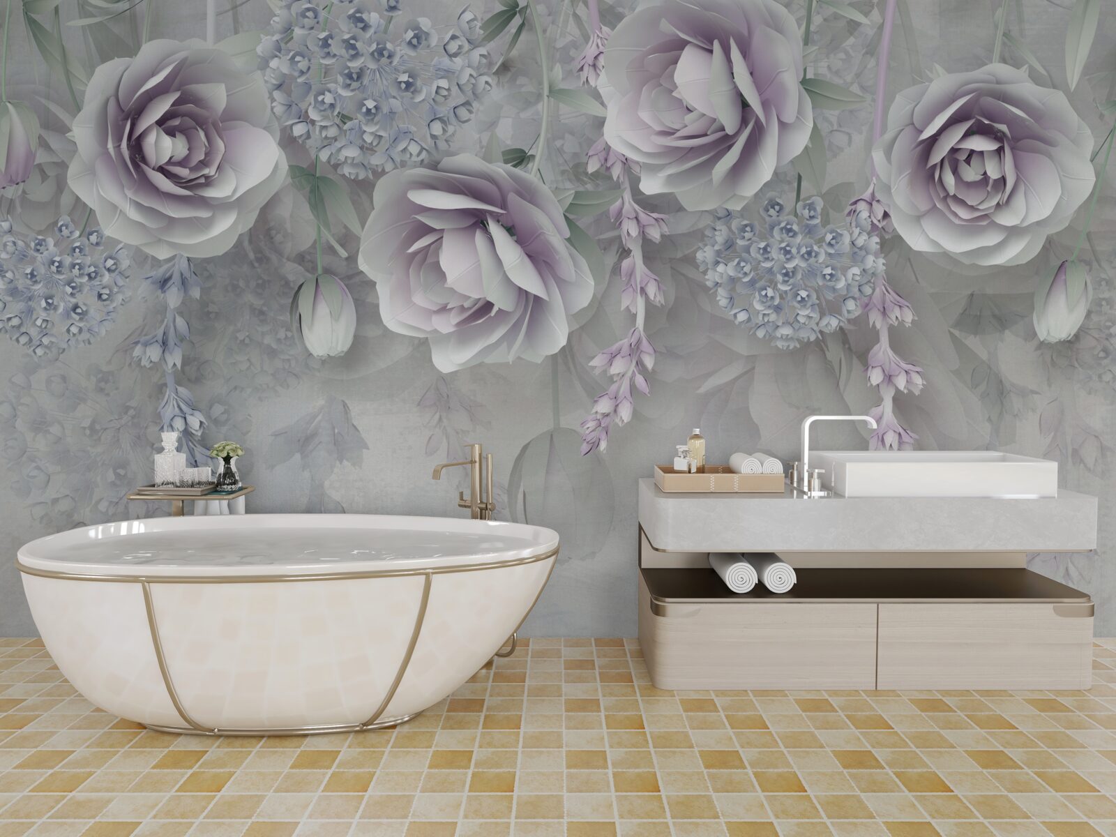 Fototapet trandafiri strălucitori pe un fundal gri