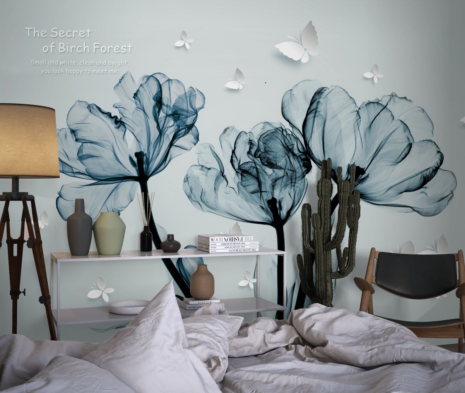 Fototapet maci delicați și fluturi ușori