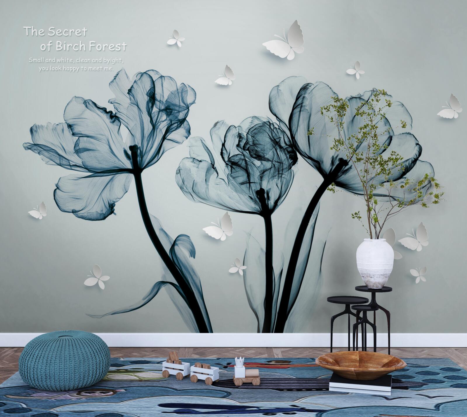 Fototapet maci delicați și fluturi ușori