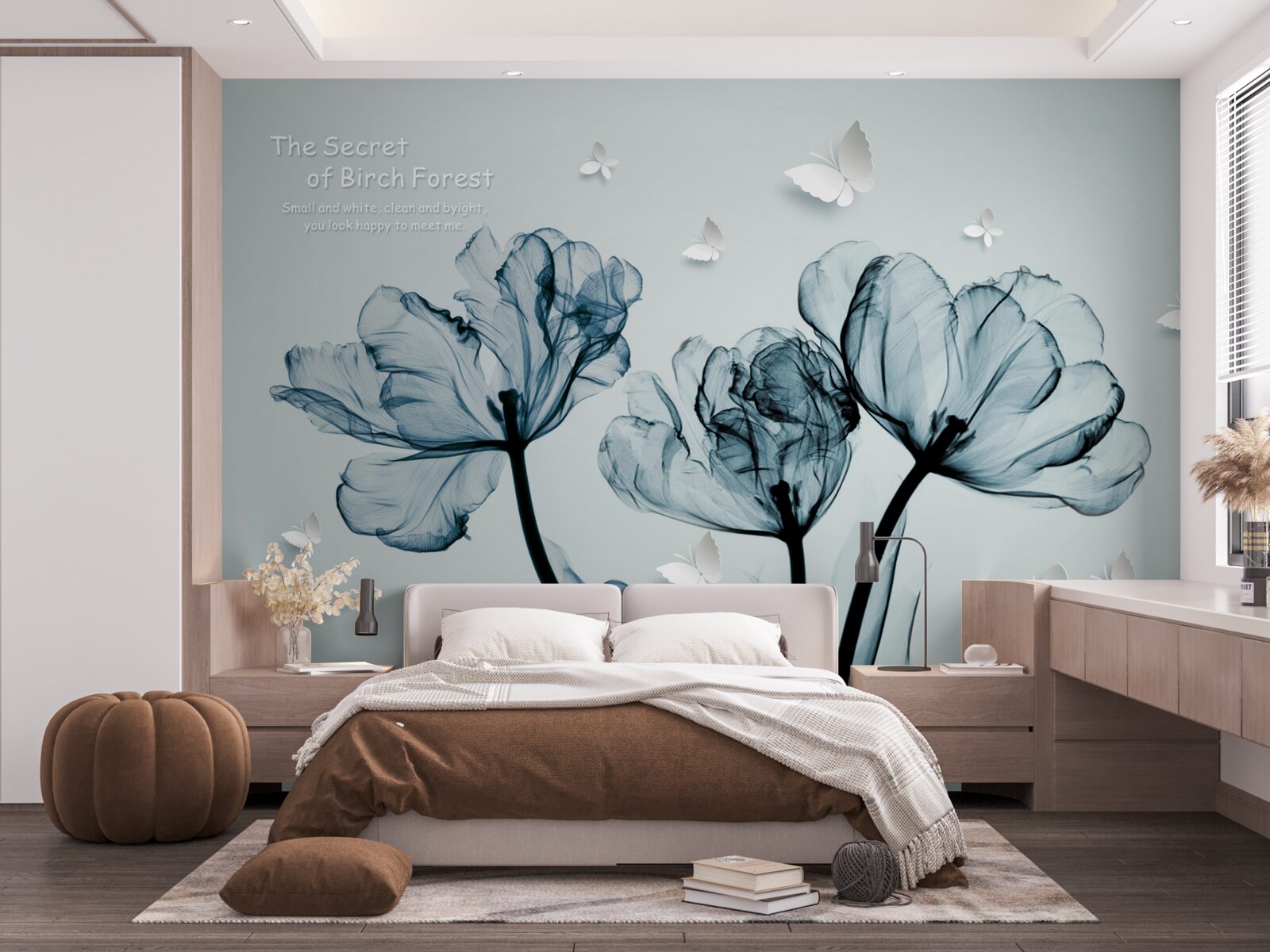 Fototapet maci delicați și fluturi ușori