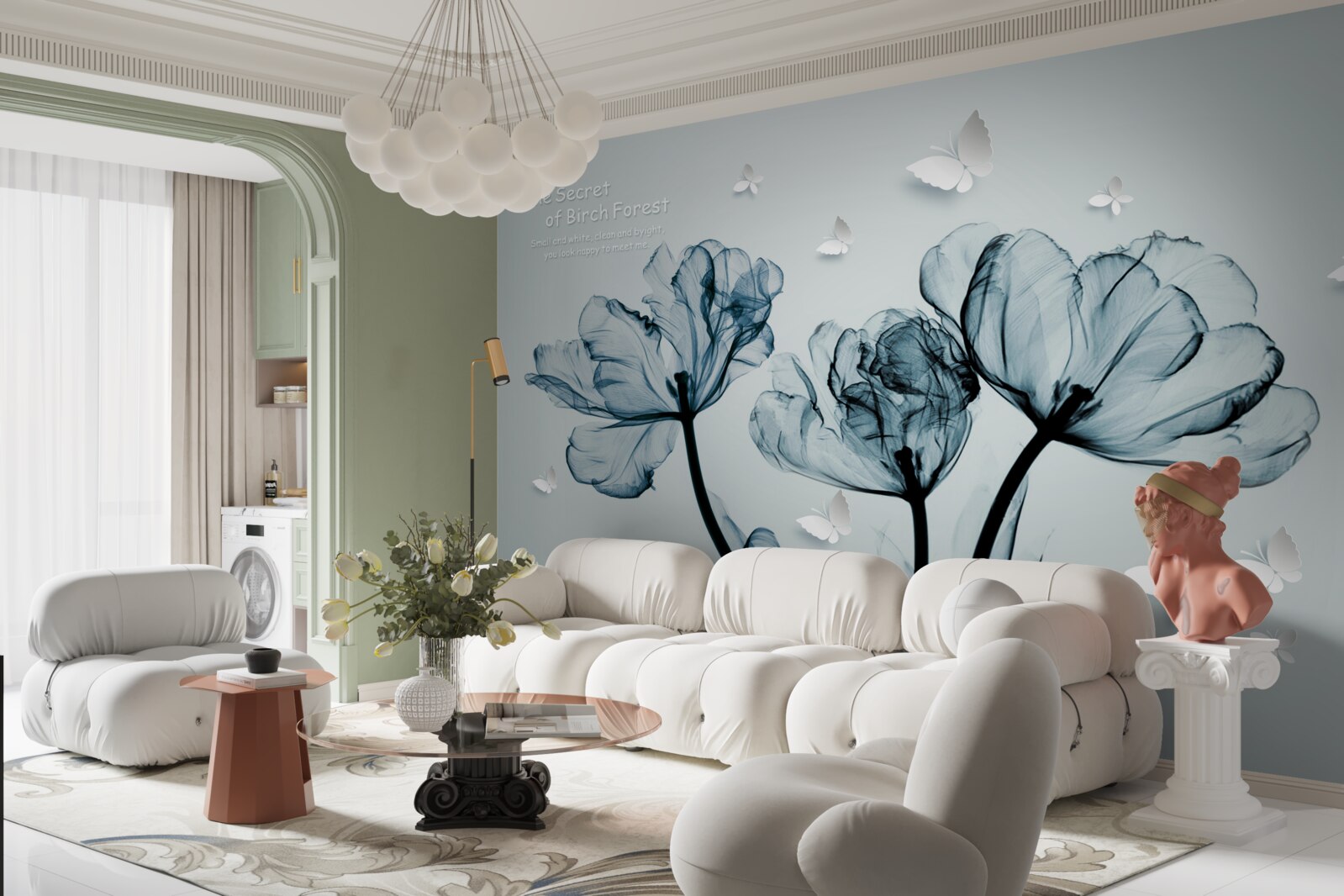 Fototapet maci delicați și fluturi ușori