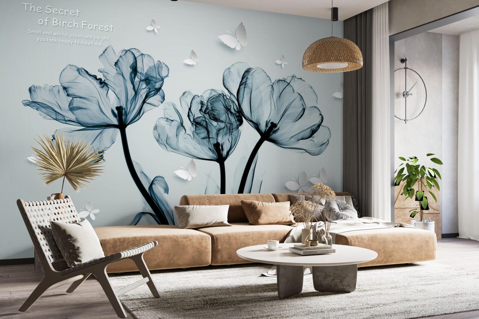 Fototapet maci delicați și fluturi ușori