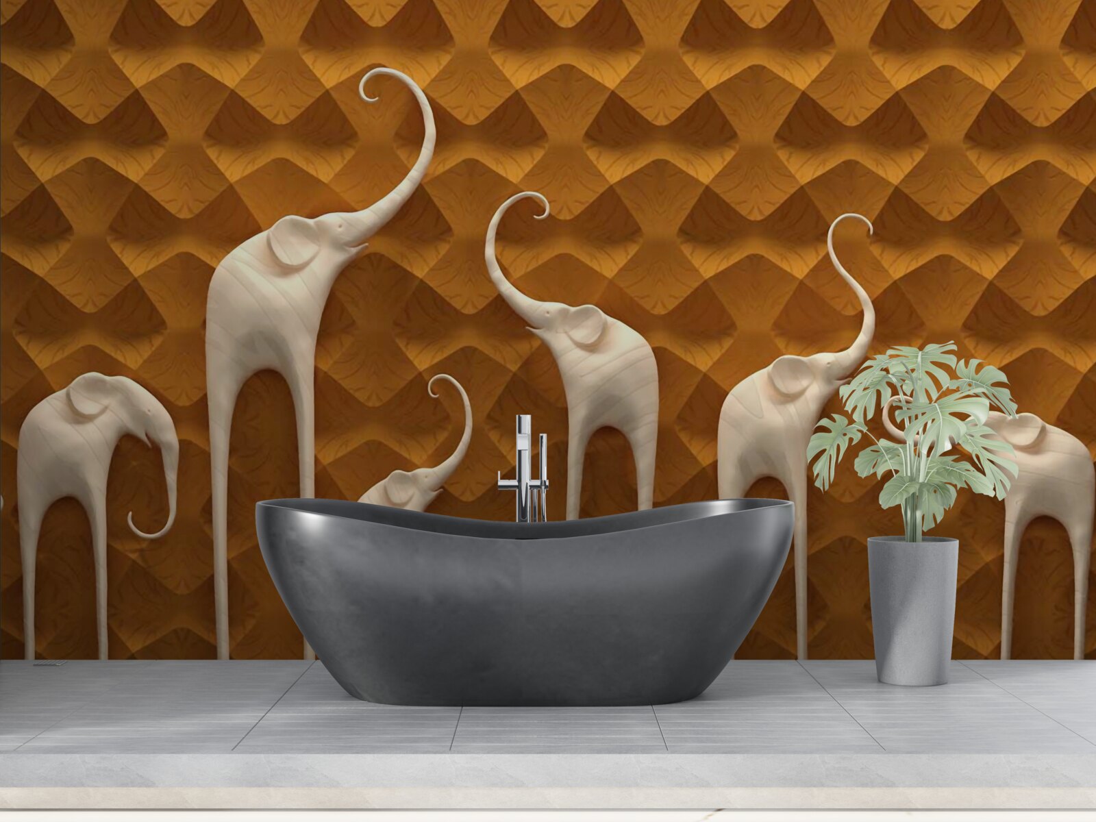 Fototapet elefanți înalți și grațioși și artă abstractă