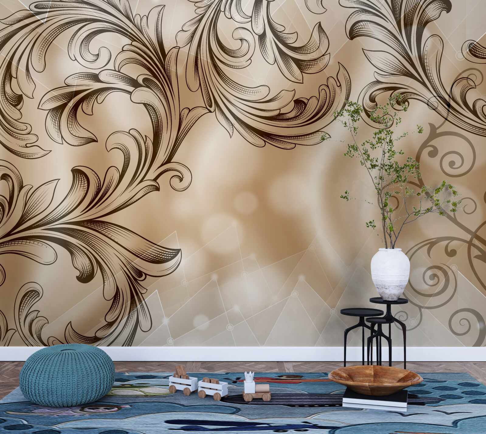 Fototapet plante cu model traforat pe fond maro