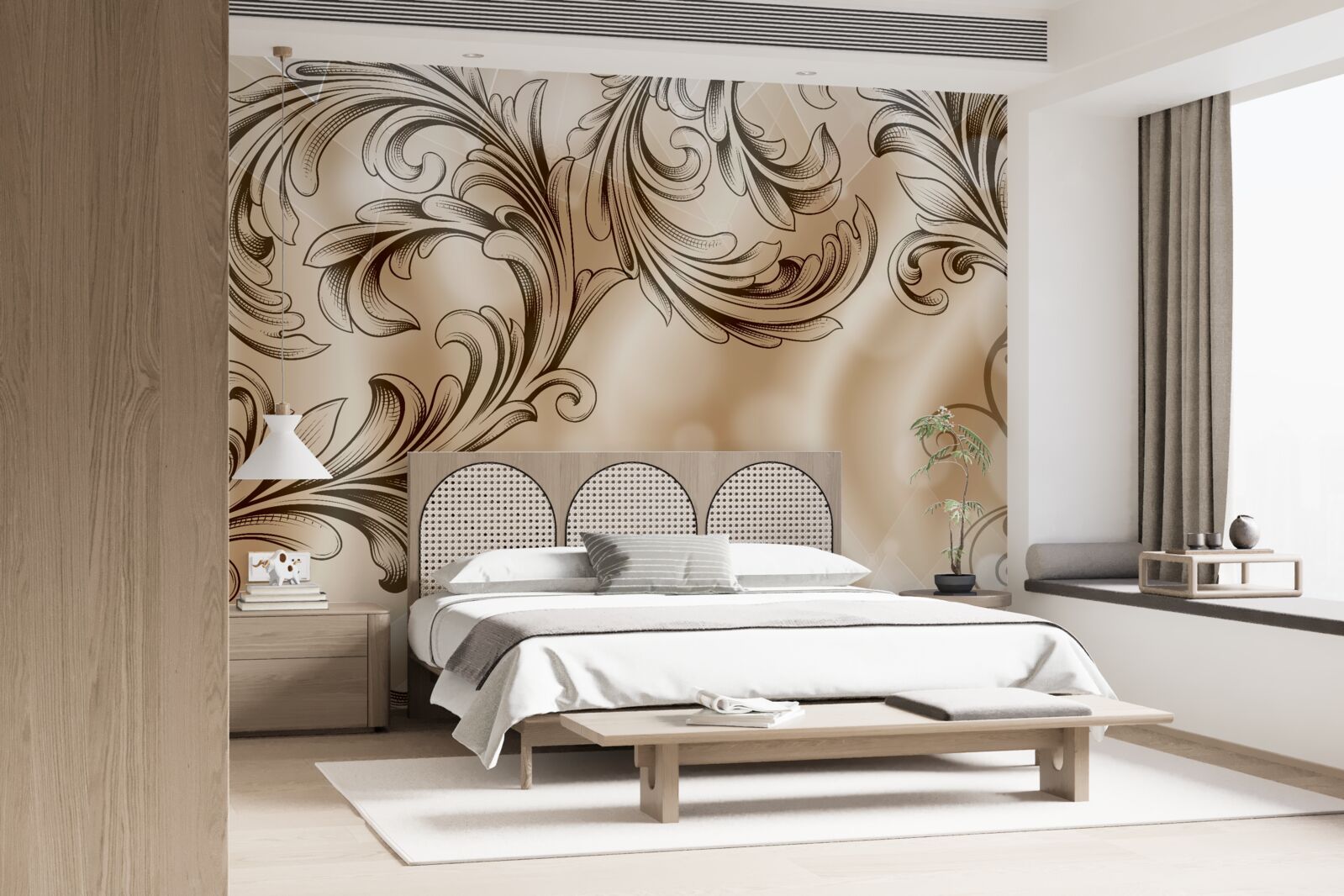 Fototapet plante cu model traforat pe fond maro