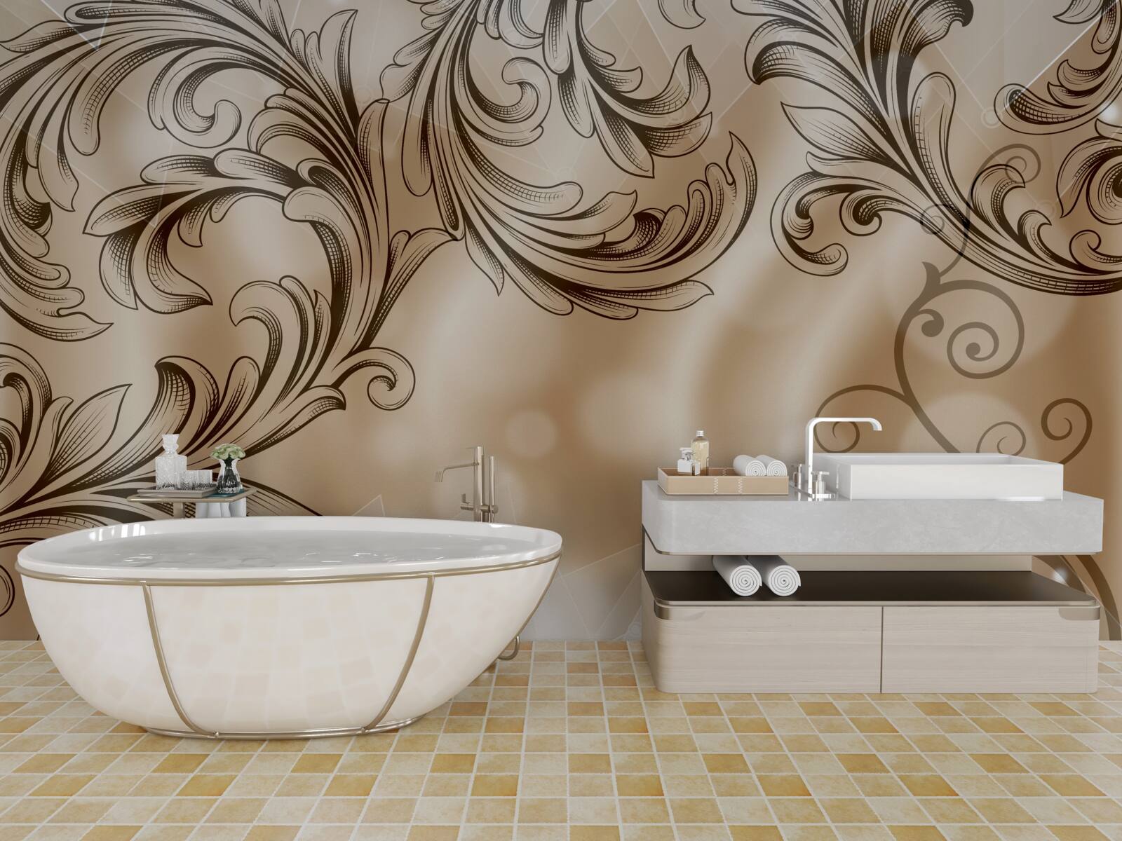 Fototapet plante cu model traforat pe fond maro