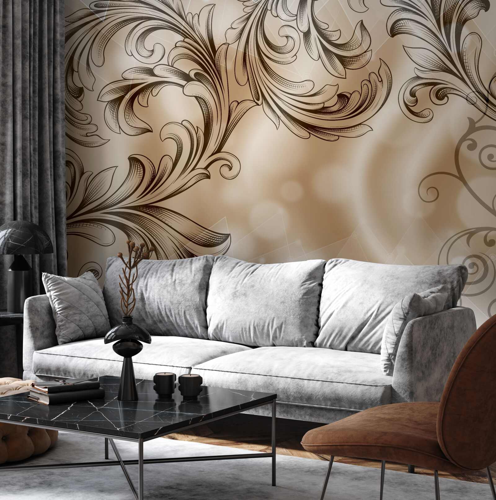 Fototapet plante cu model traforat pe fond maro