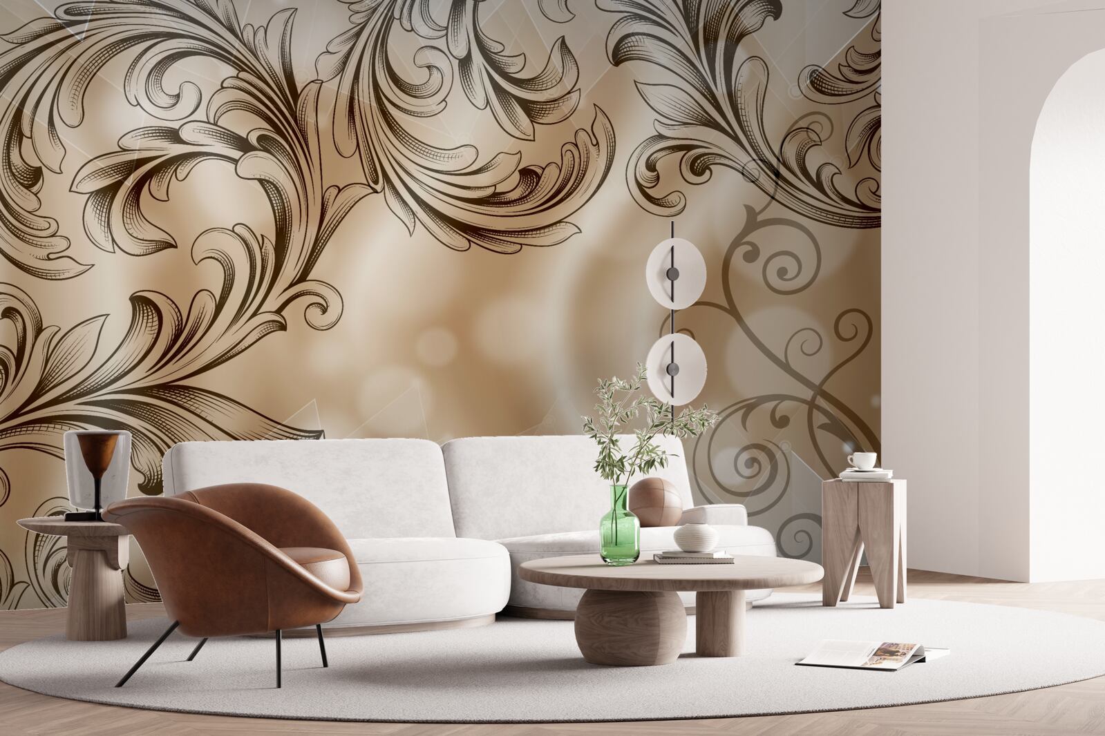 Fototapet plante cu model traforat pe fond maro