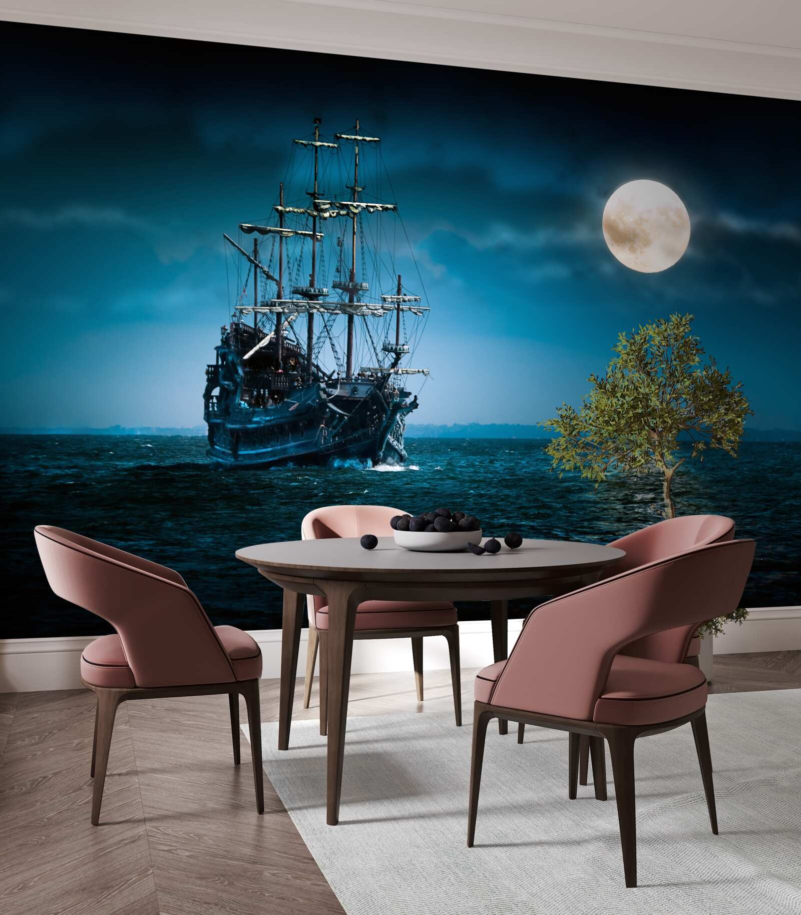 Fototapet navă antică în lumina lunii