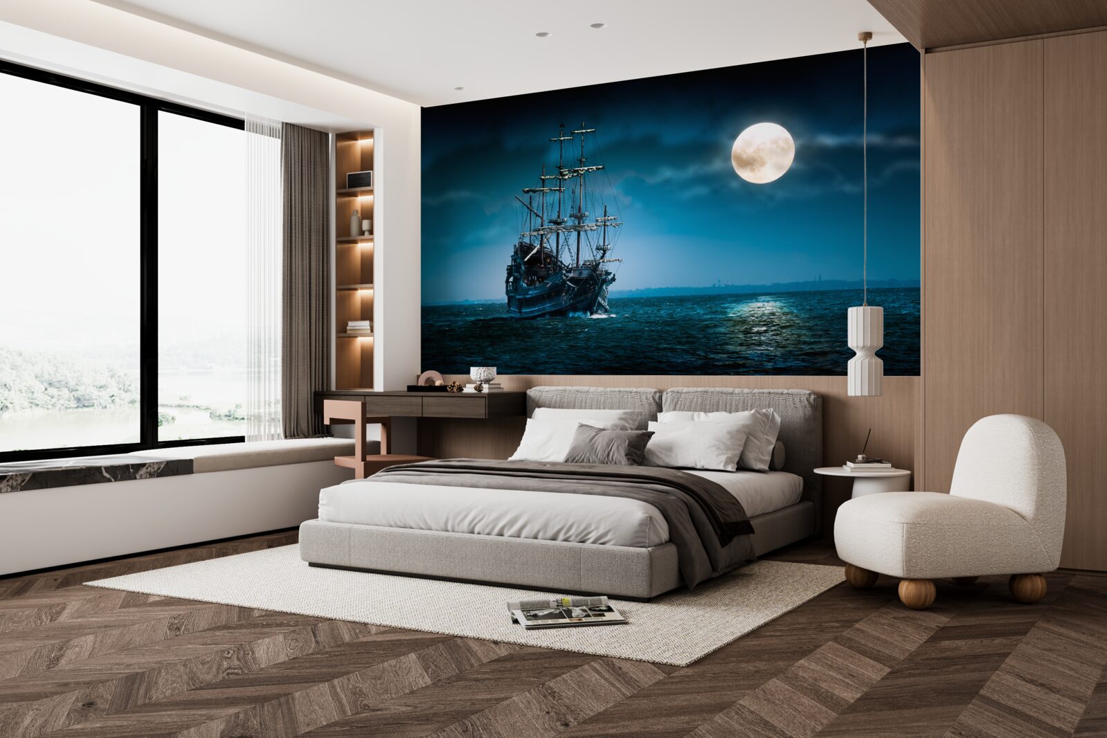 Fototapet navă antică în lumina lunii