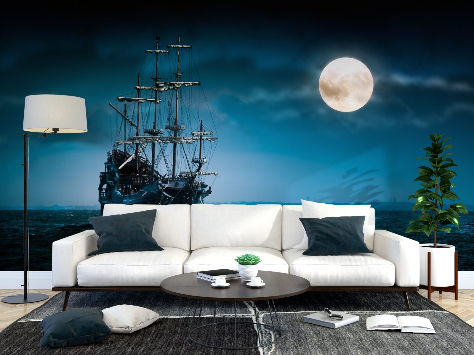 Fototapet navă antică în lumina lunii