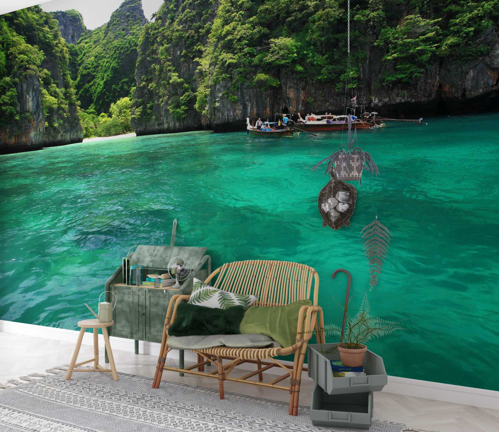 Fototapet ape turcoaz și insule montane de smarald