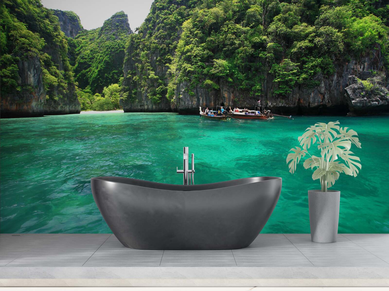 Fototapet ape turcoaz și insule montane de smarald